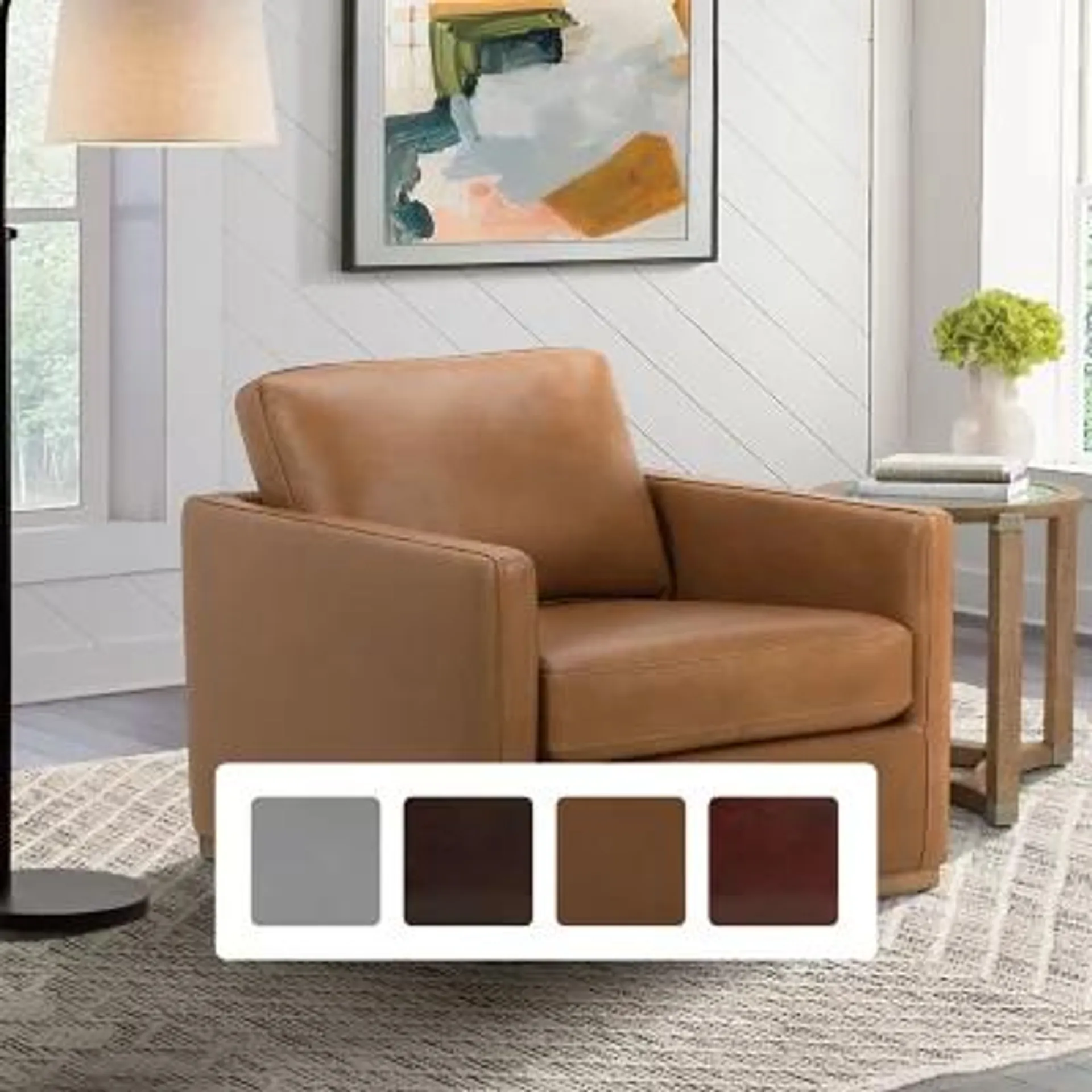 Cole & Rye Modern Farmhouse Leather Swivel Accent Chair