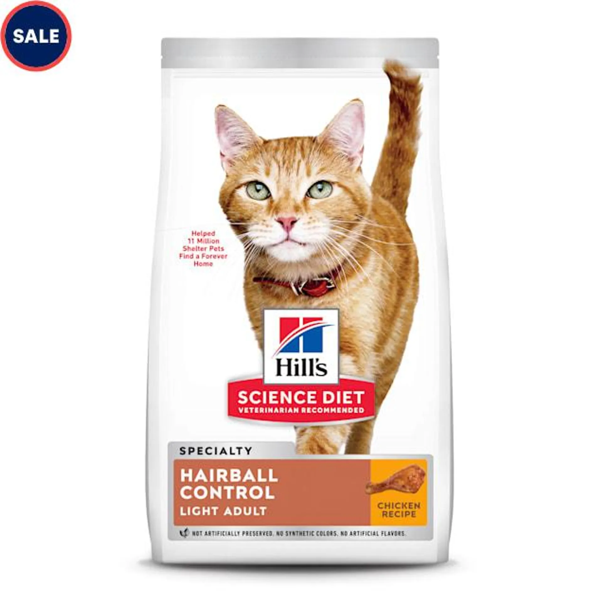 Hill's Science Diet Adult Hairball Control Light Chicken Recipe Dry Cat Food, 15.5 lbs.