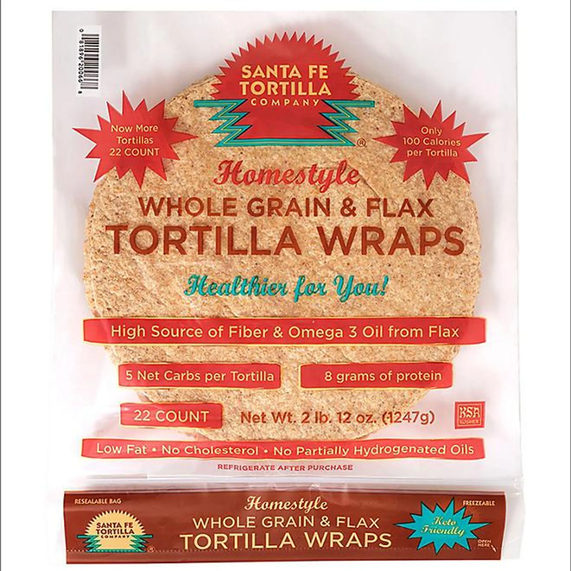 Santa Fe Tortilla Company Homestyle Whole Grain with Flax Tortilla Wrap (22ct.)