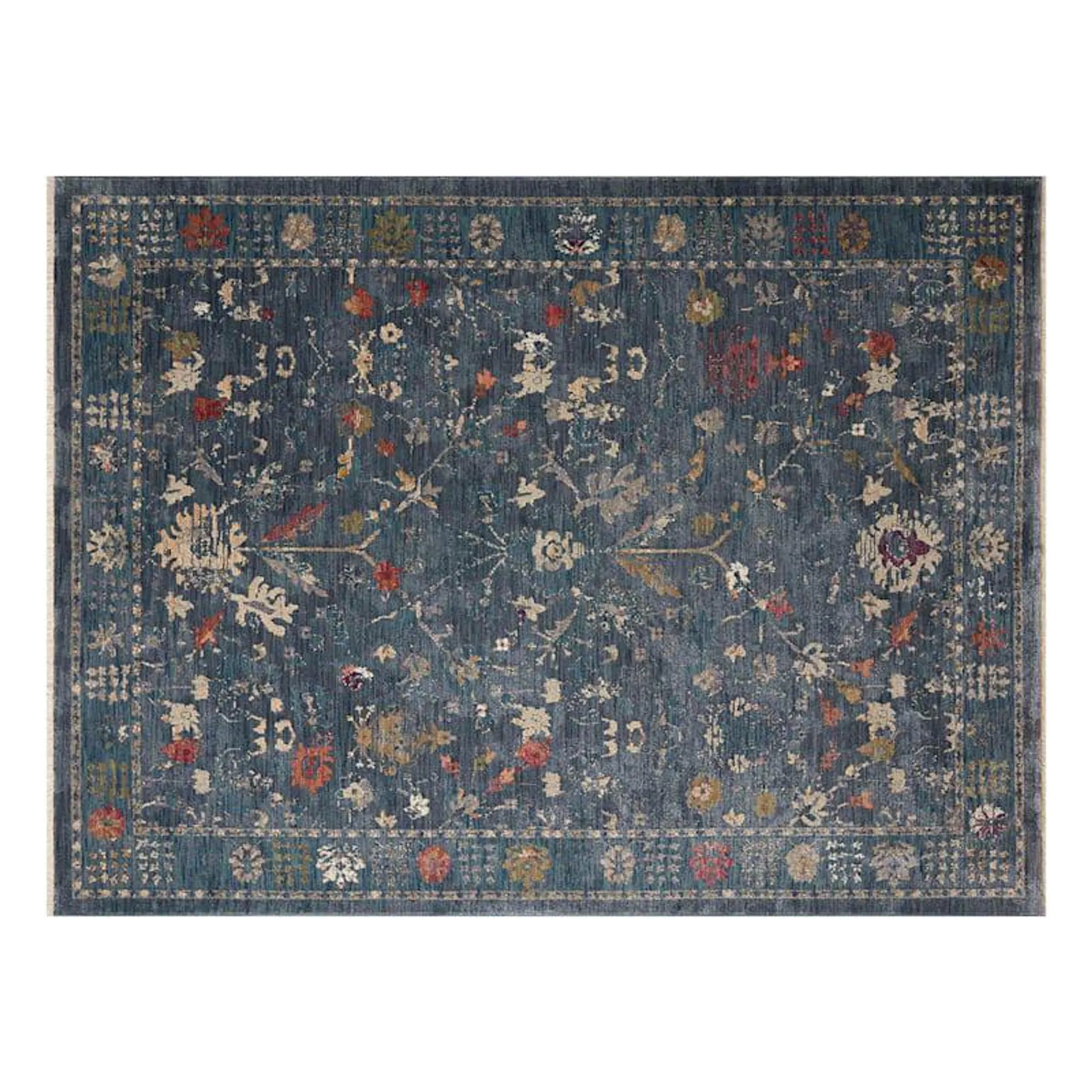 (A475) Grace Mitchell Blue Floral Area Rug, 5x8