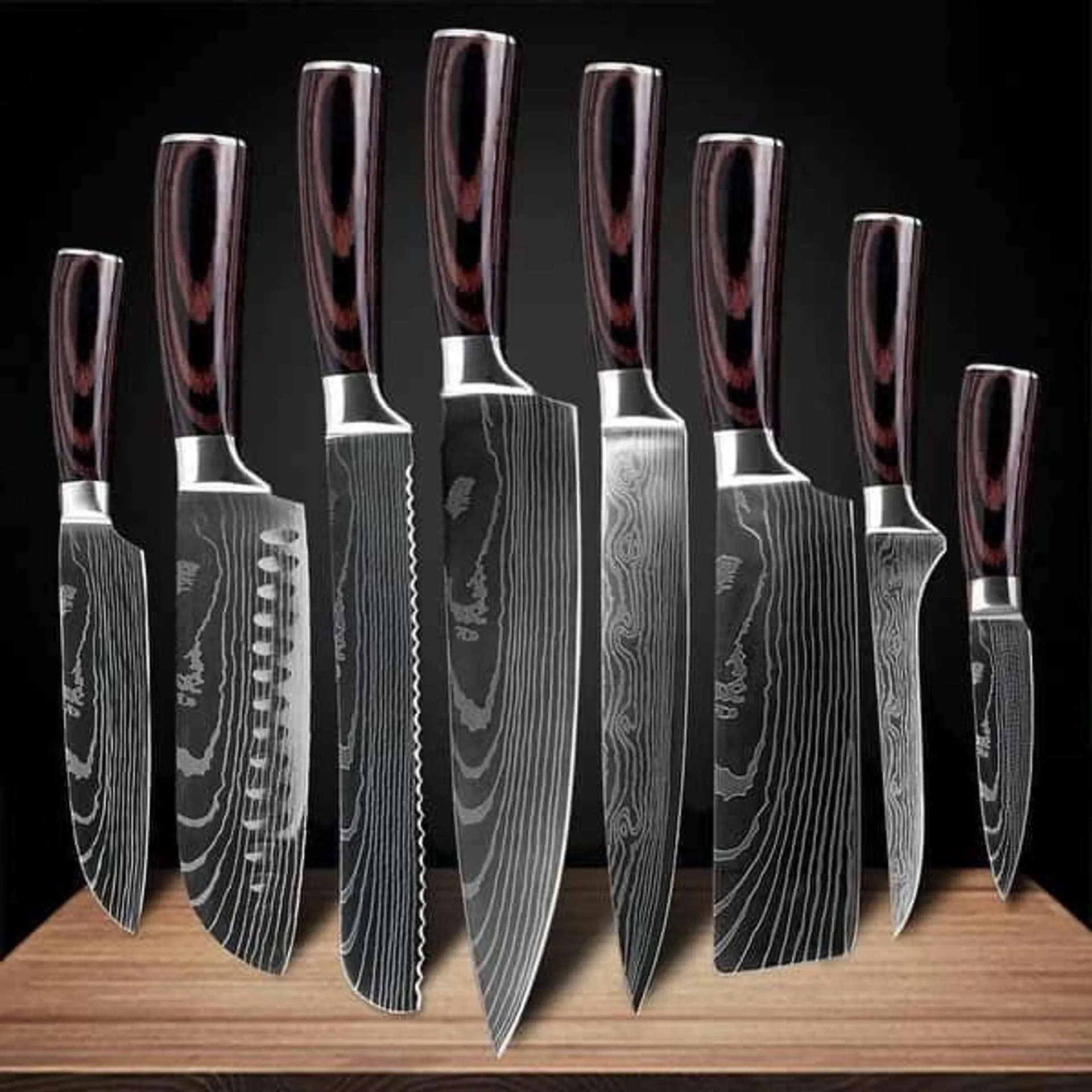 8-piece Japanese Kitchen Knife Set with Laser Damascus - Imperial Collection - Ultra Sharp for Very Fast Cutting