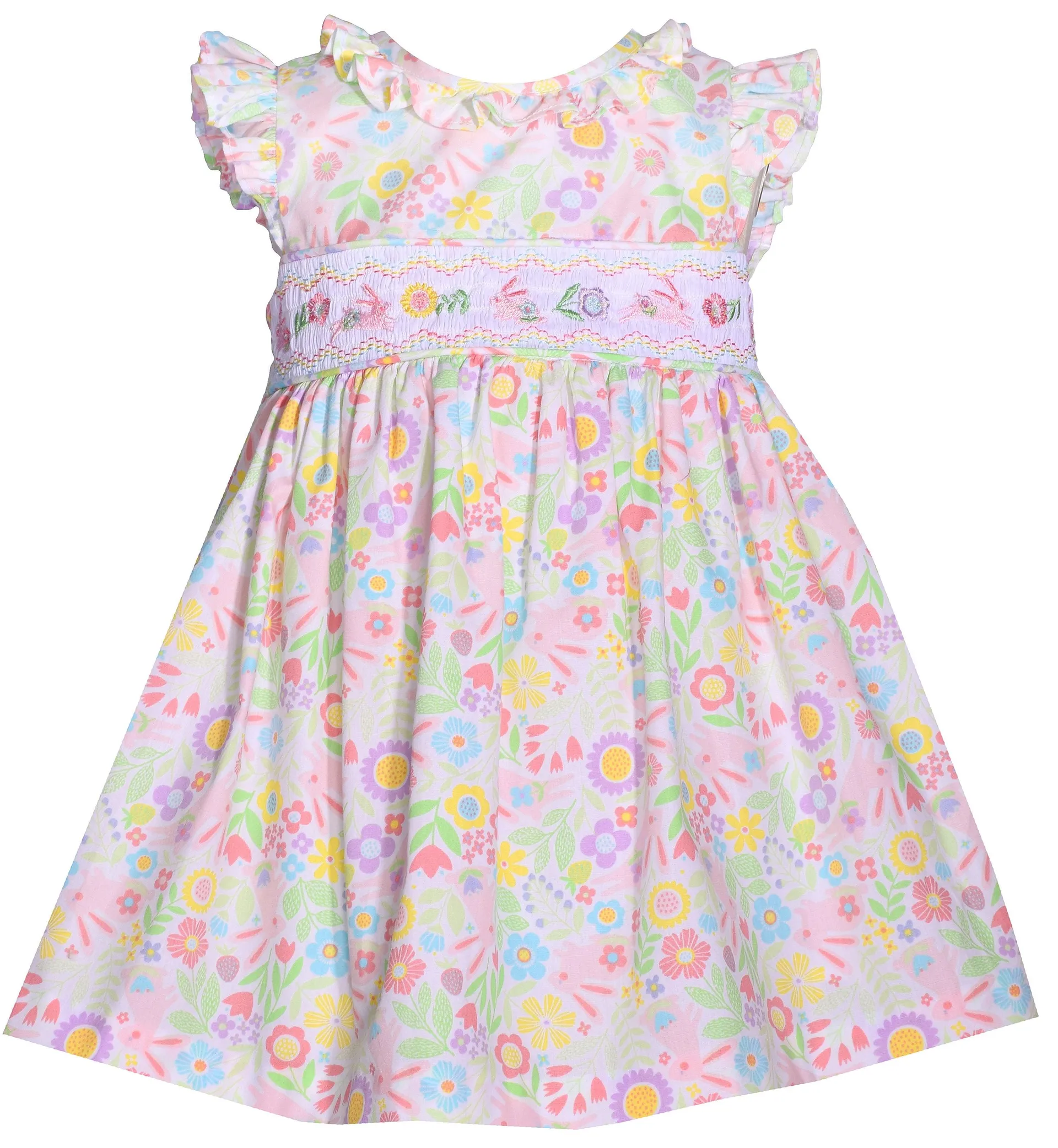 Bonnie Baby Multi Floral Bunny Dress with Smocking