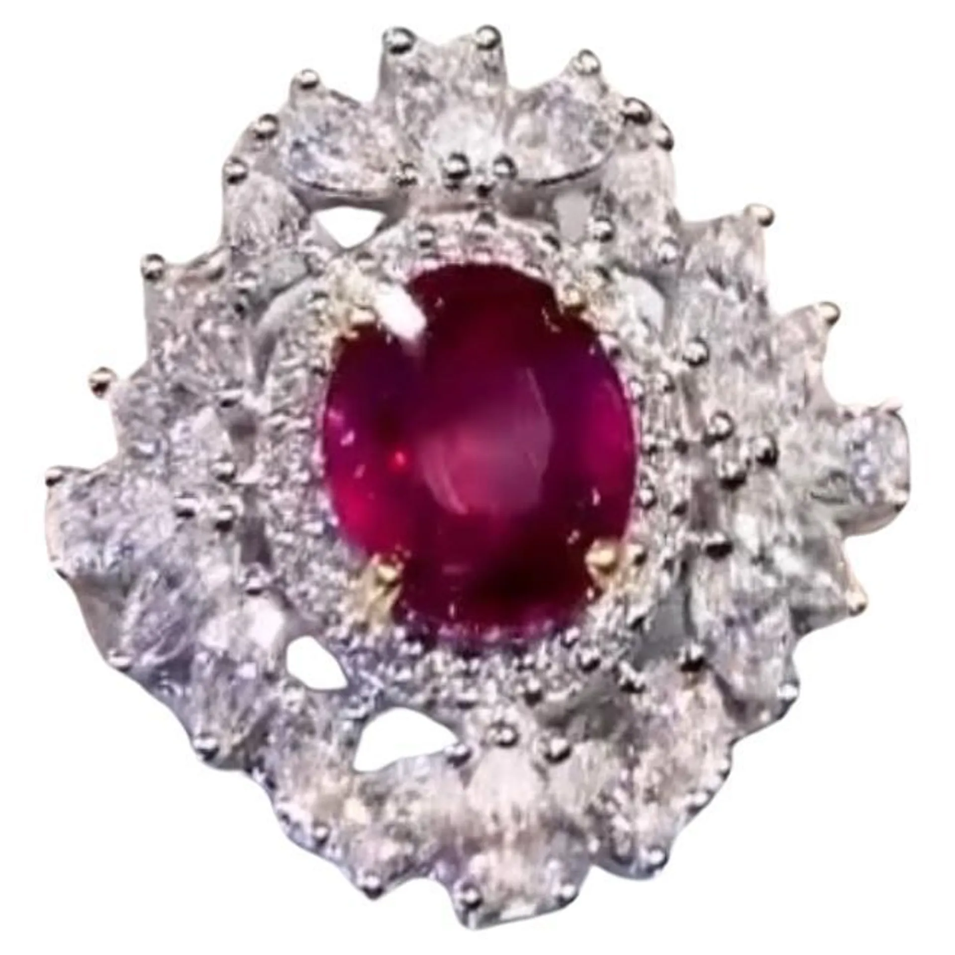 GFCO Certified 3.63 ct Untreated Ruby 2.34 Ct Diamonds 18K Gold Ring