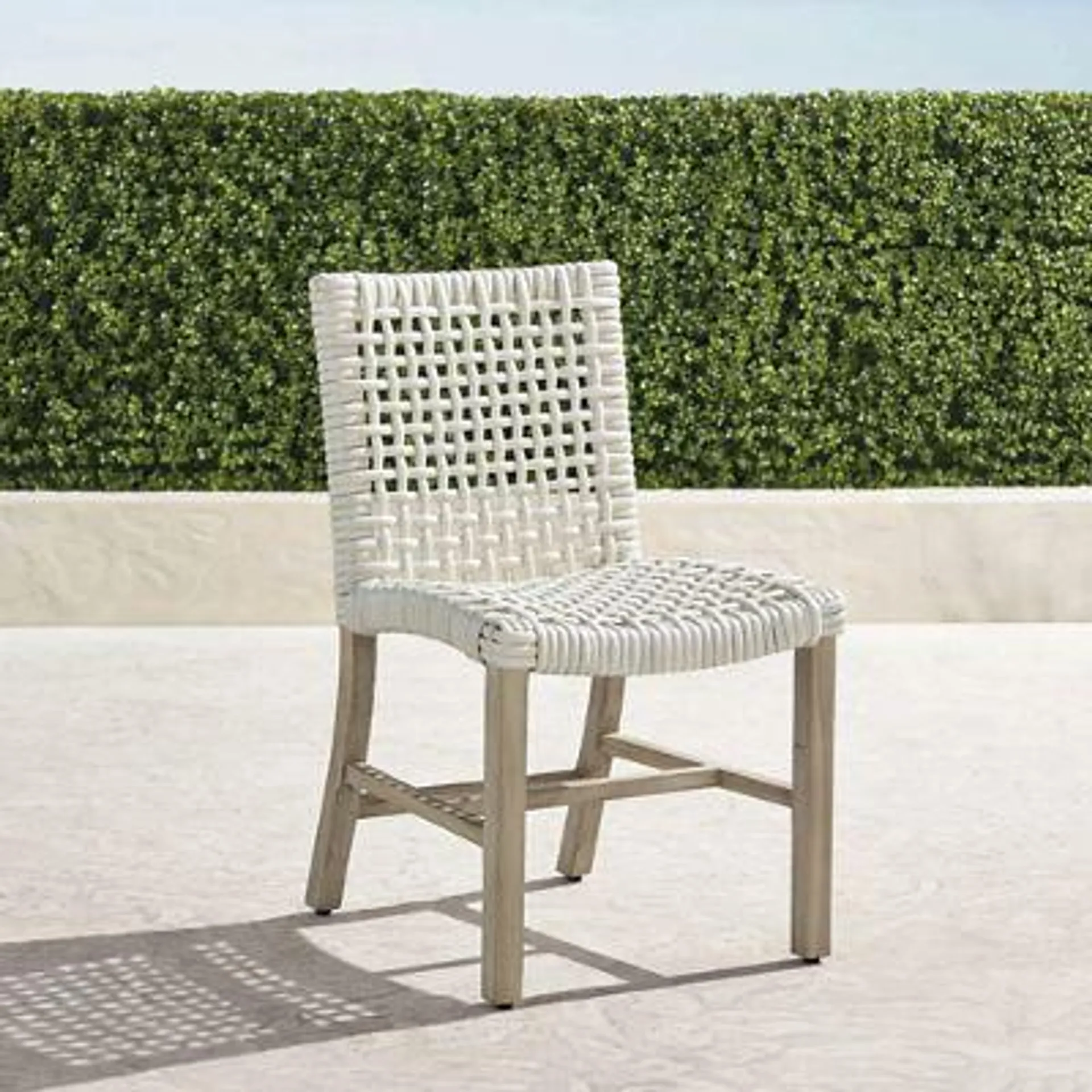 Isola Dining Side Chairs, in Weathered Teak & Washed White Wicker, Set of Two