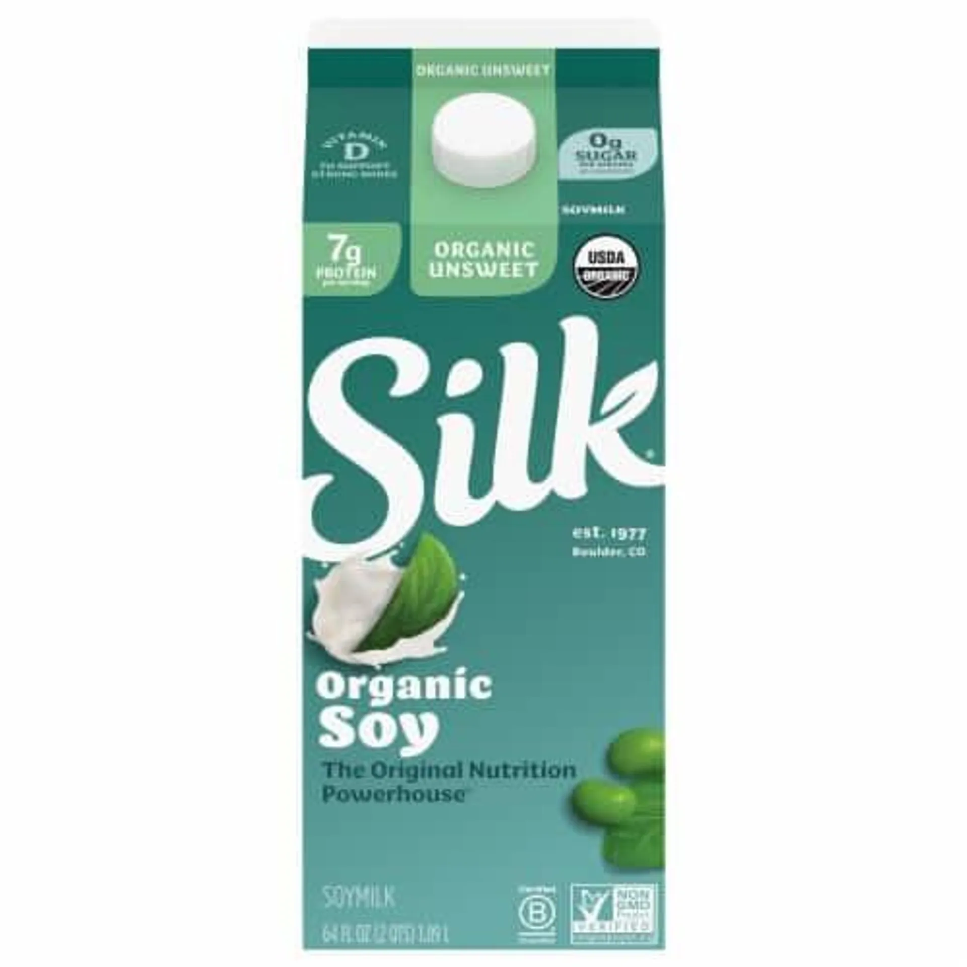 Silk Dairy Free Organic Unsweetened Plain Soy Milk Half Gallon