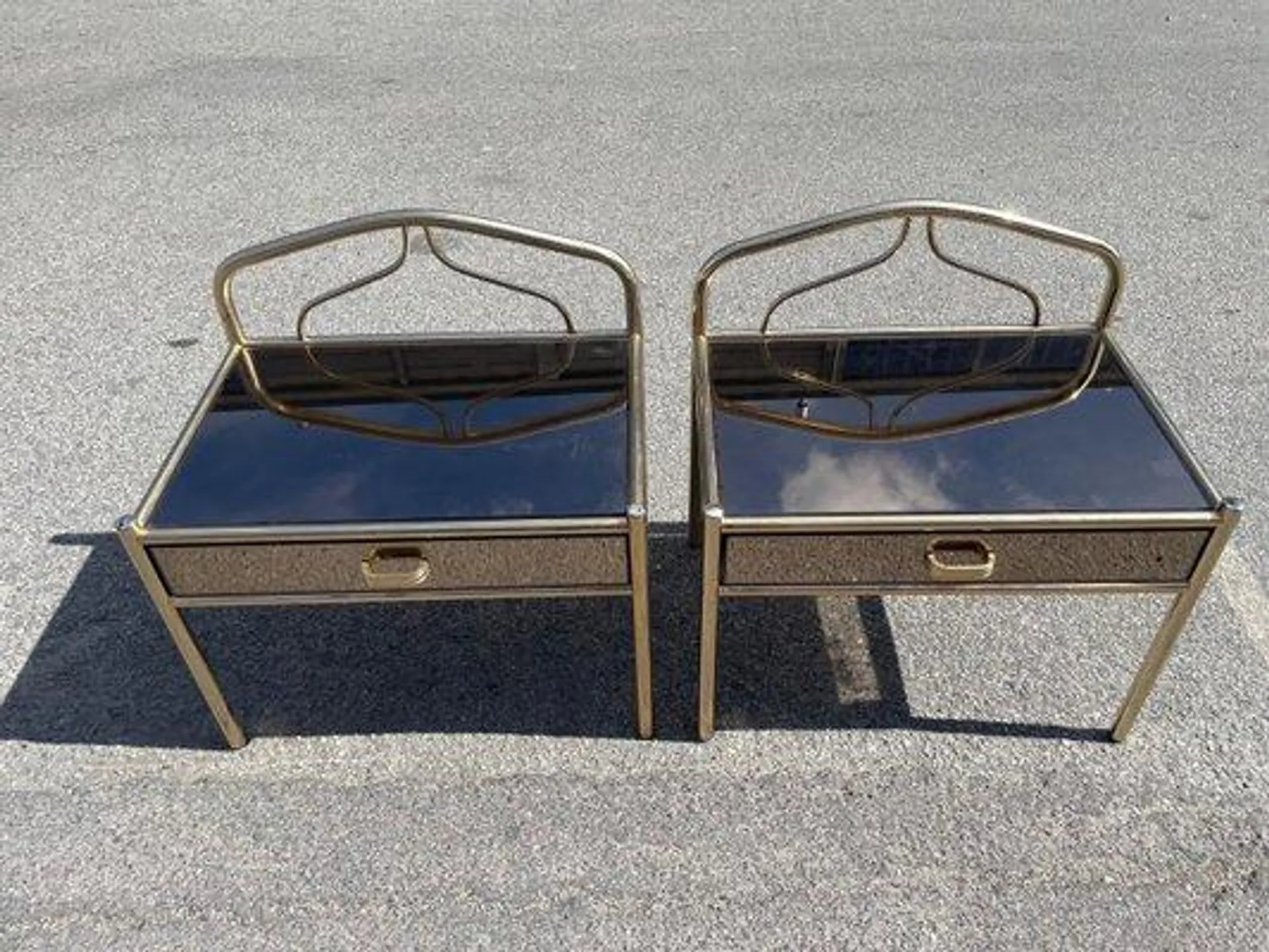 Brass-Plated Chrome Nightstands with Glass Mirror Effect, 1977, Set of 2