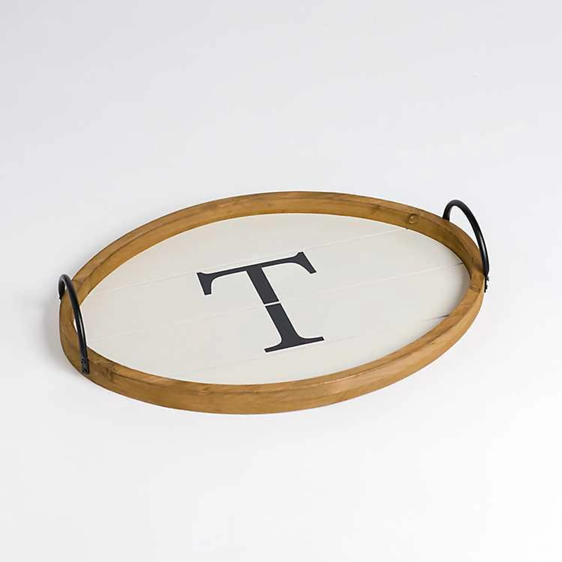 Oval White Wood Monogram T Tray