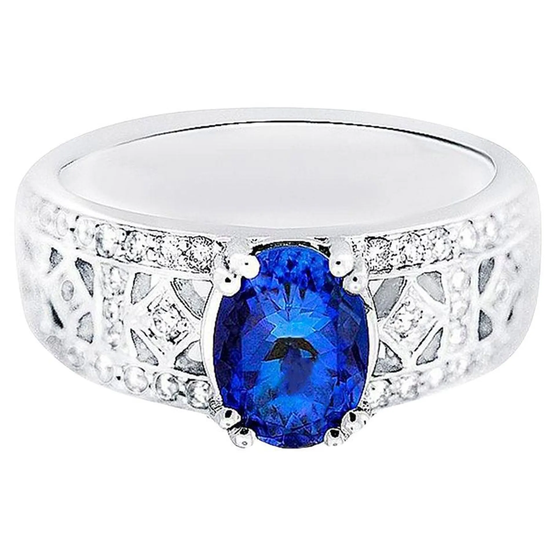 Tanzanite Band Ring With Diamonds 18K White Gold