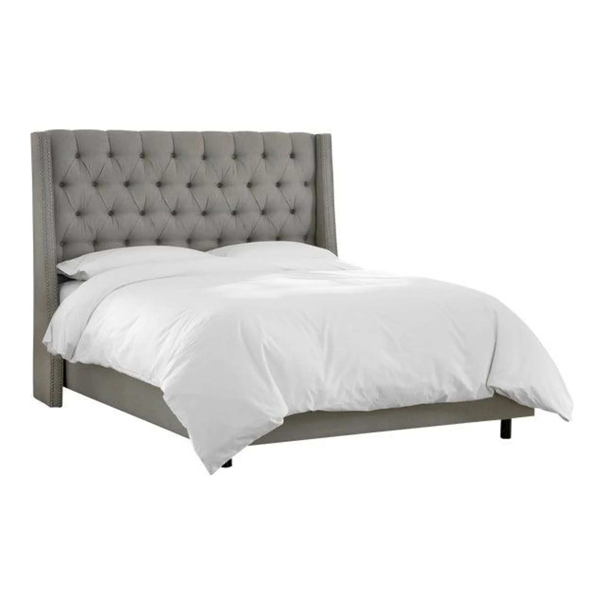 Linen Grey Full Nail Button Tufted Wingback Bed