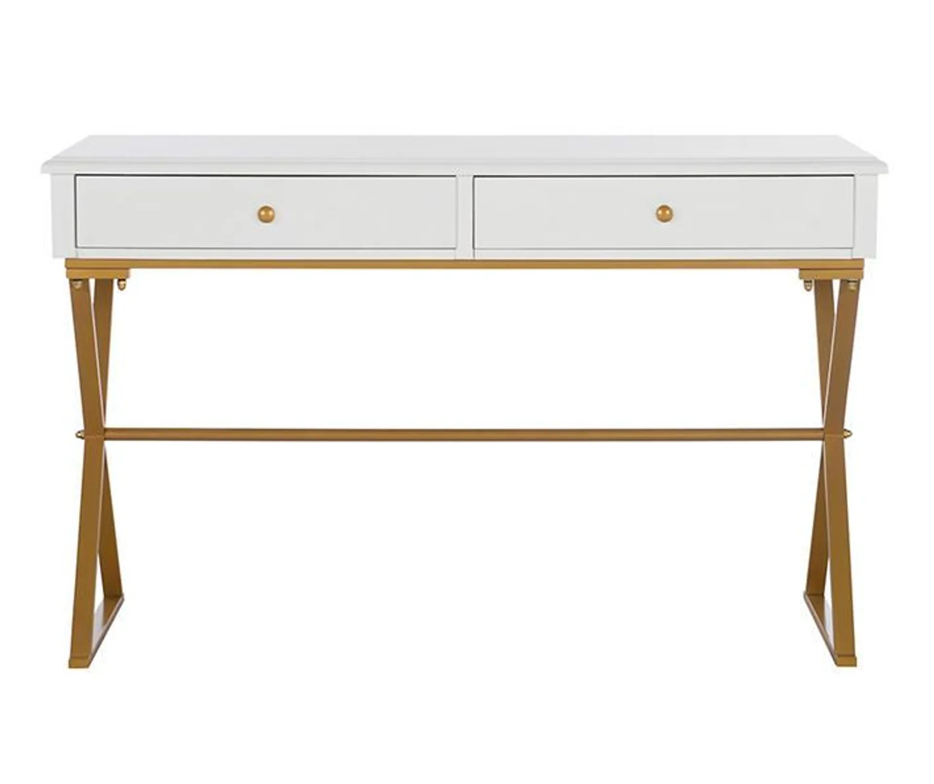 Glam White & Gold 2-Drawer Campaign Desk