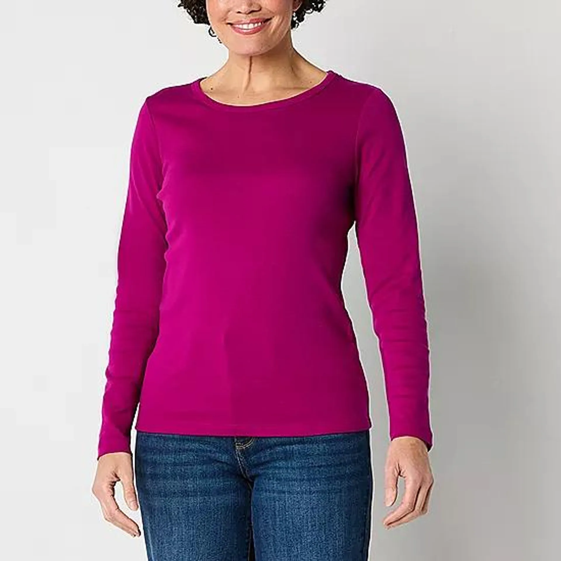 new! St. John's Bay Womens Tall Crew Neck Long Sleeve T-Shirt