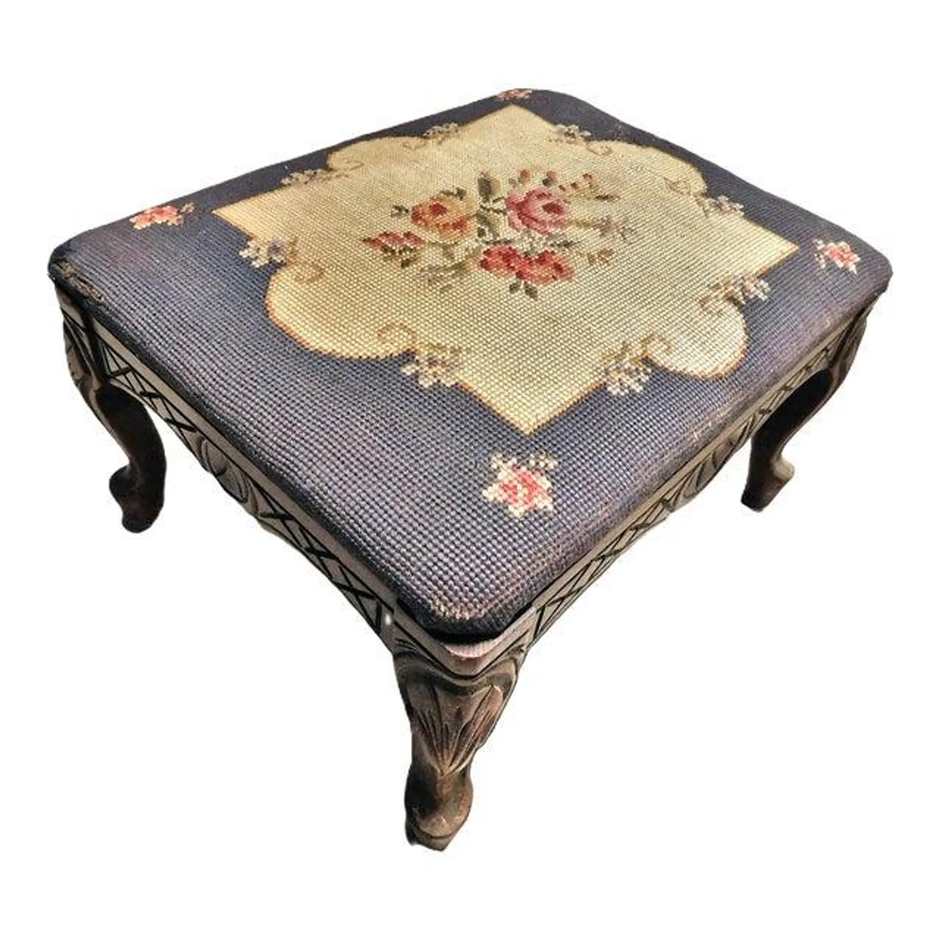 Early 1900s Victorian Needle Point Cover Stool