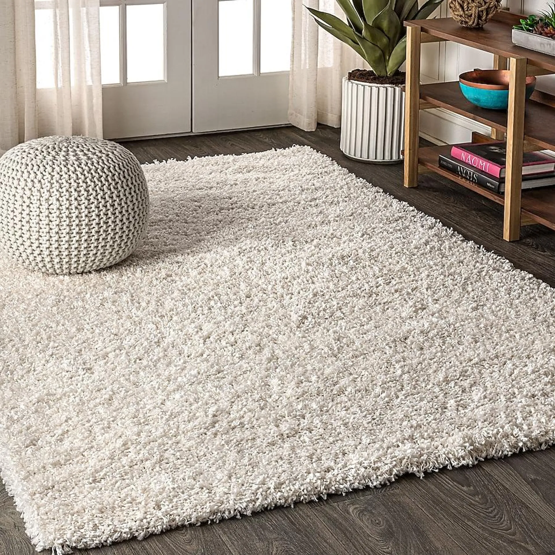 JONATHAN Y Mercer Shag Plush 8 X 10 (ft) Cream Indoor Solid Mid-century Modern Spot Clean Only Area Rug