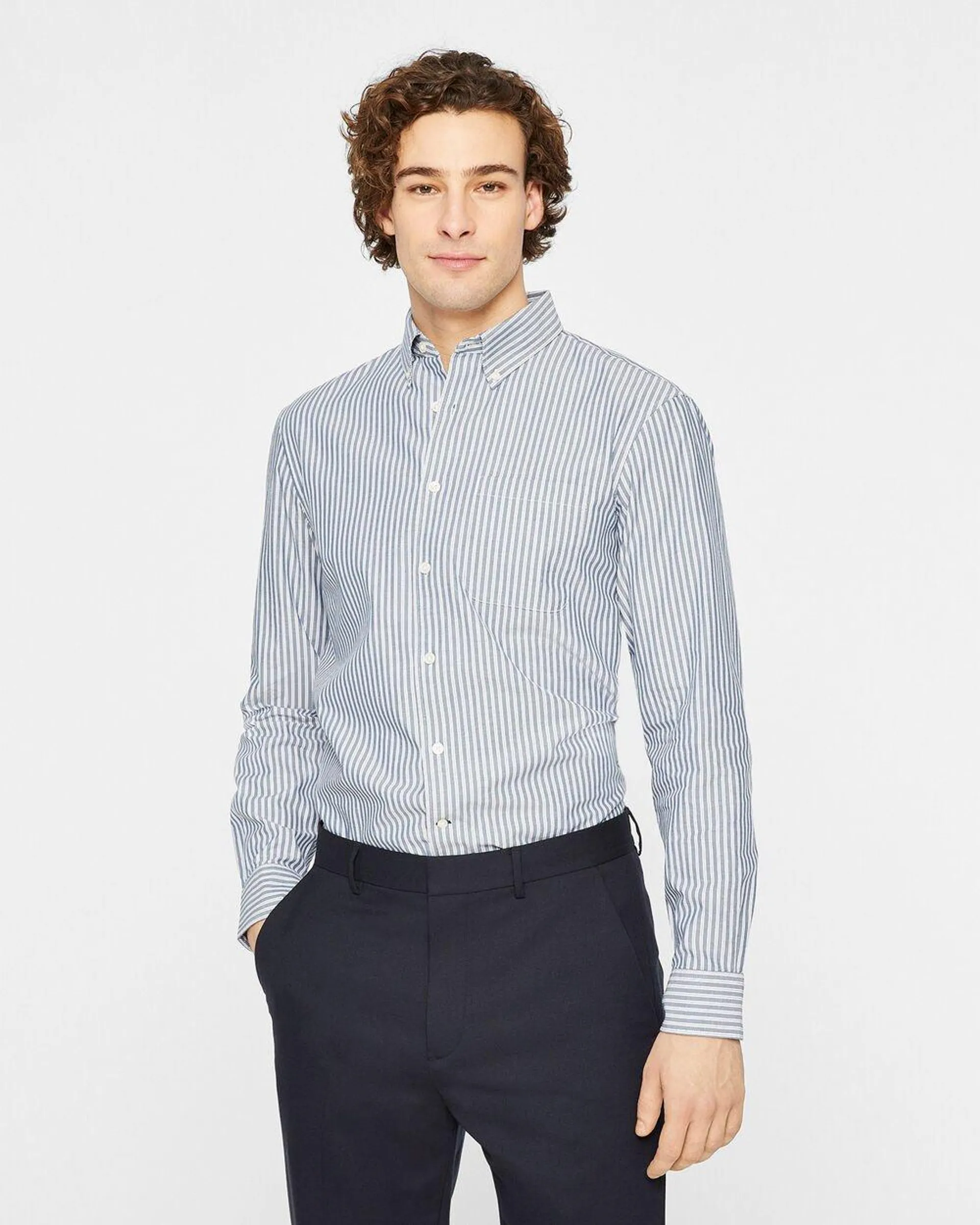 Long-Sleeve Banker Stripe Poplin Shirt