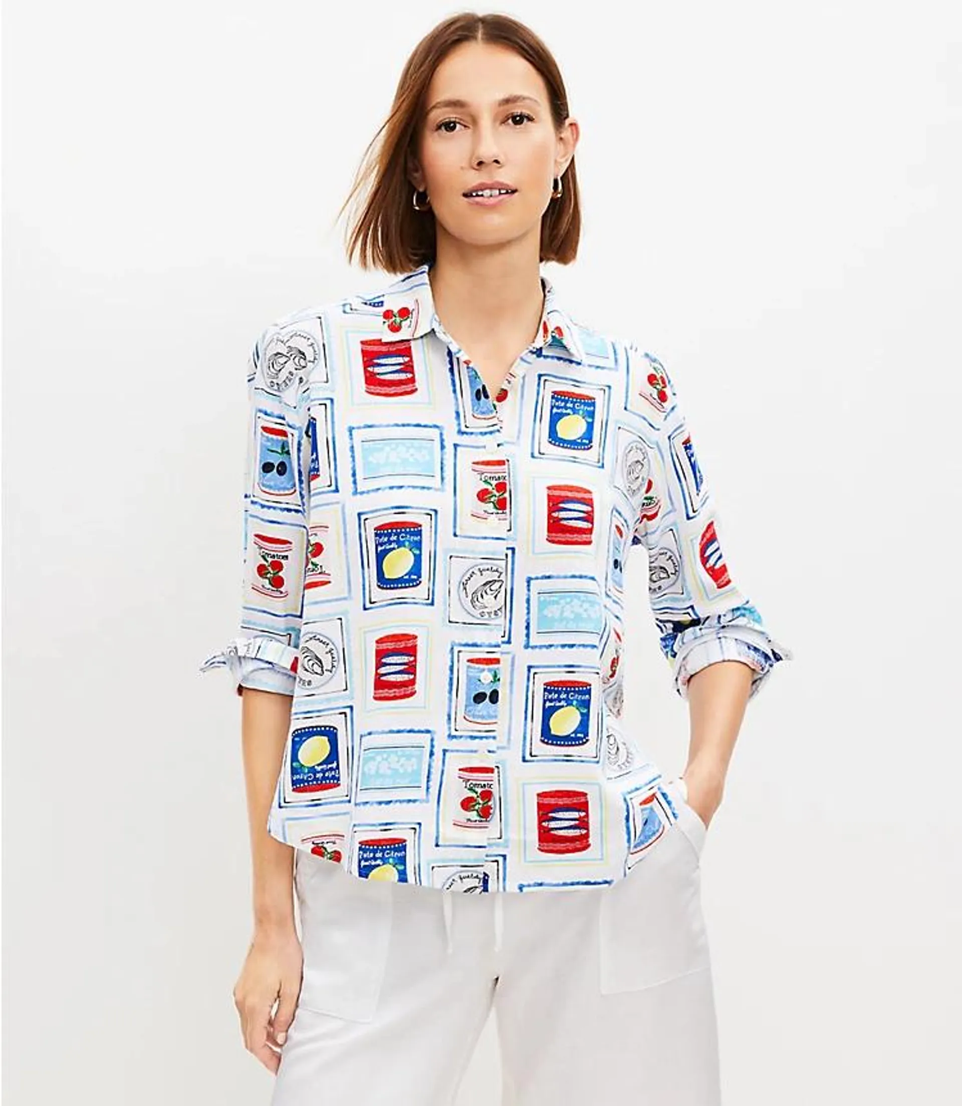 Can Print Linen Blend Relaxed Shirt