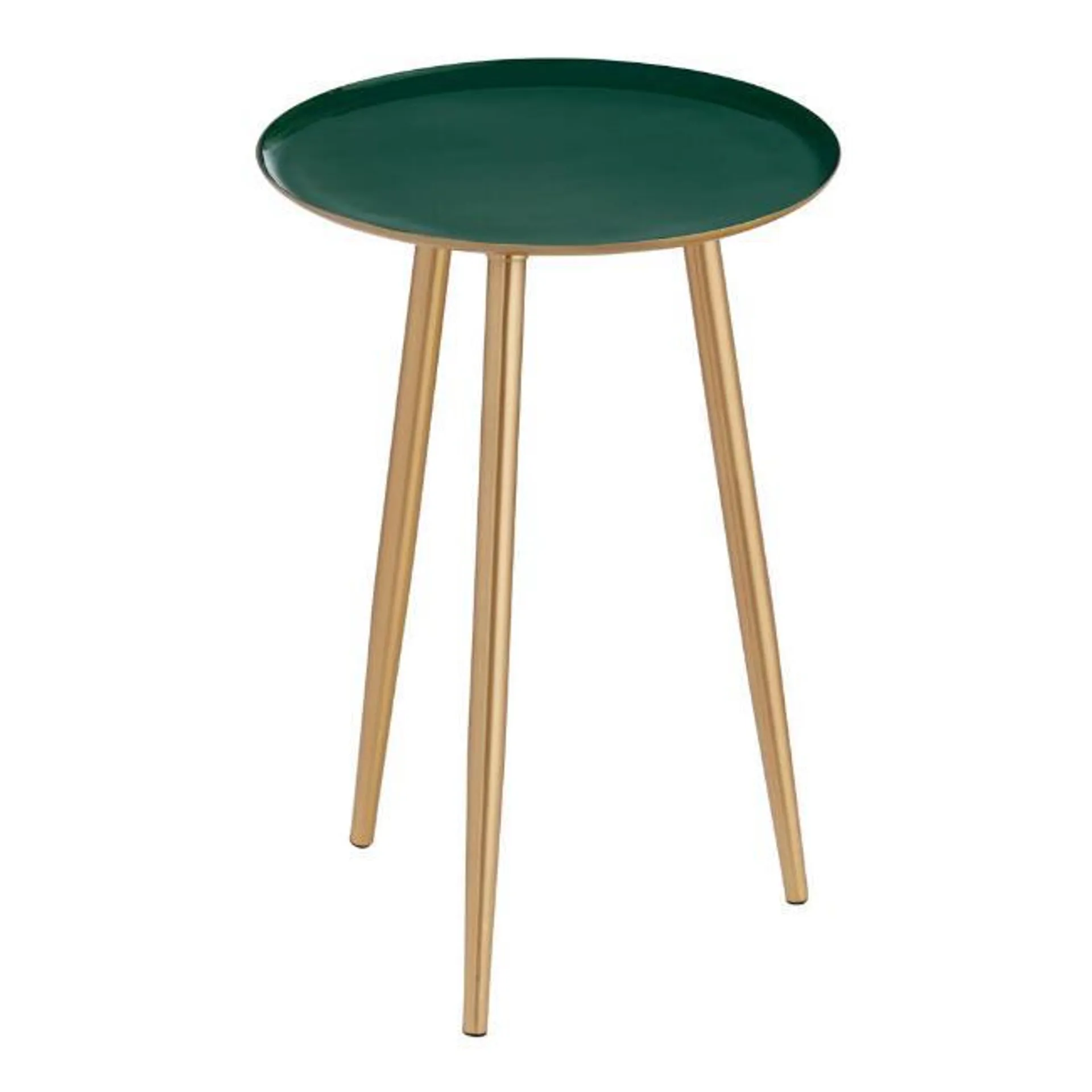 Emerald Green Enamel and Gold Metal Zooey Accent Table