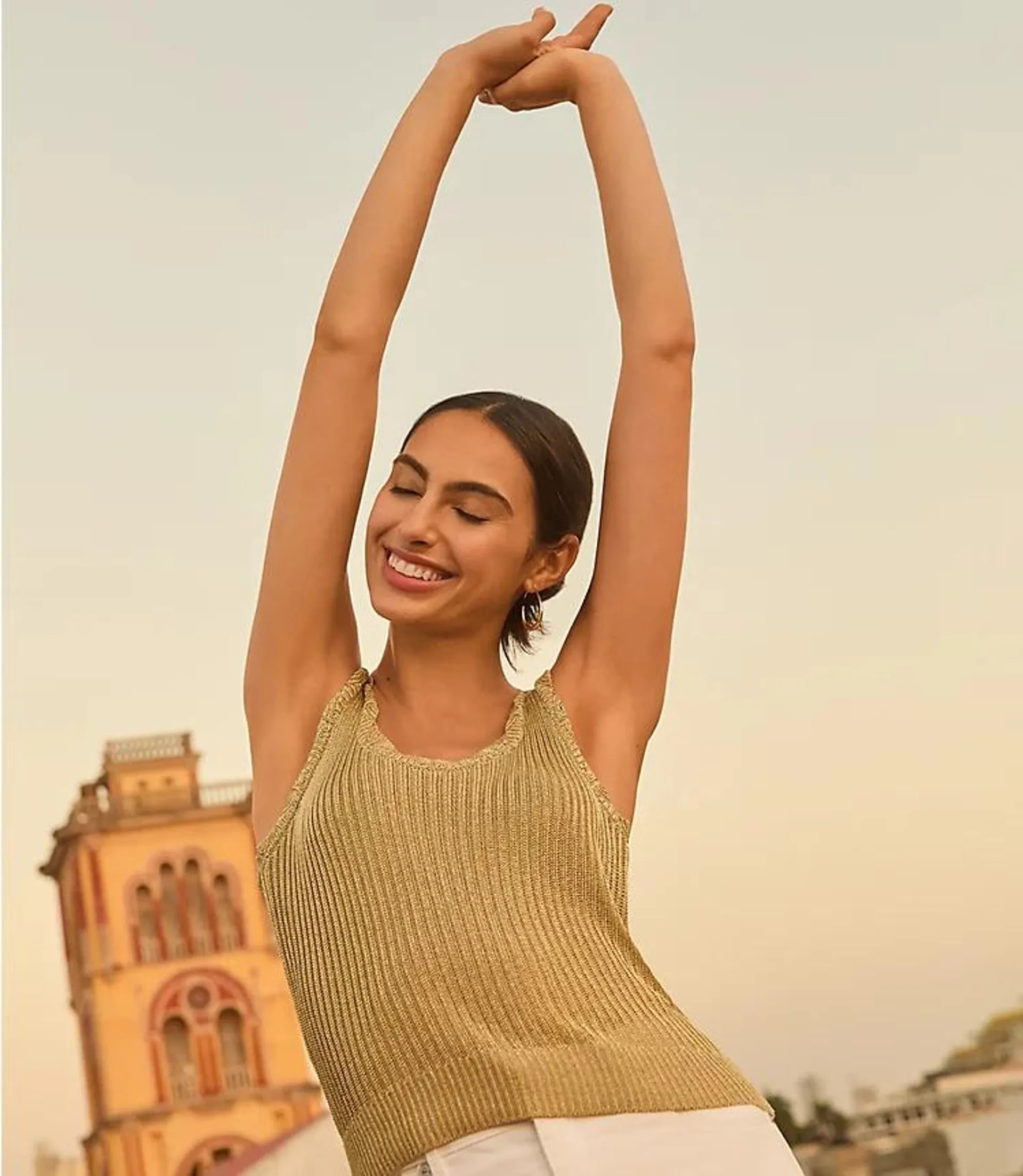 Shimmer Ribbed Sweater Tank Top