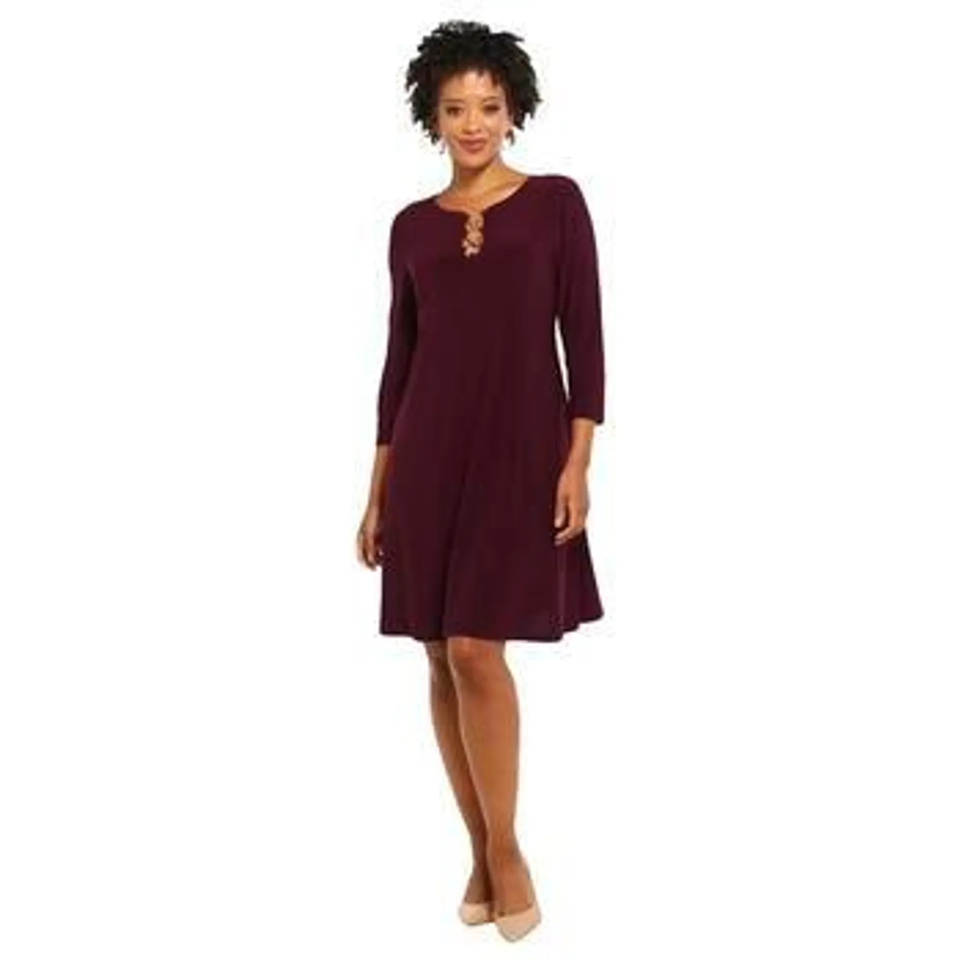 Petite MSK 3/4 Sleeve 3 Ring Solid Shift Dress