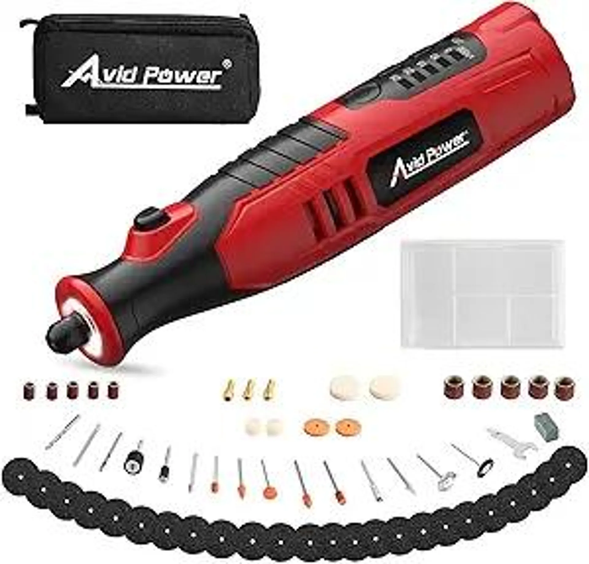 AVID POWER Cordless Rotary Tool 2.0 Ah 8V Rechargeable Rotary Tool, 4 Front LED Lights, 5 Speeds, 60 Pcs Rotary Tool Accessories with Bag for Carving, Engraving, Sanding, Polishing and Cutting - Red