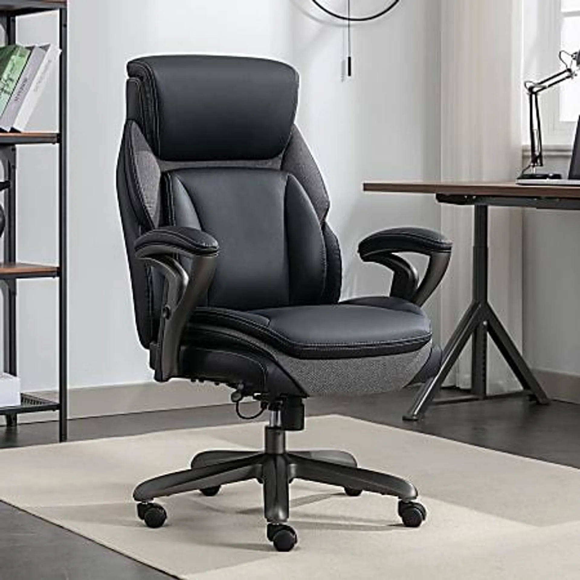 Serta® SmartLayers™ Everett Big & Tall Ergonomic Vegan Leather High-Back Executive Office Chair, Black/Dark Gray