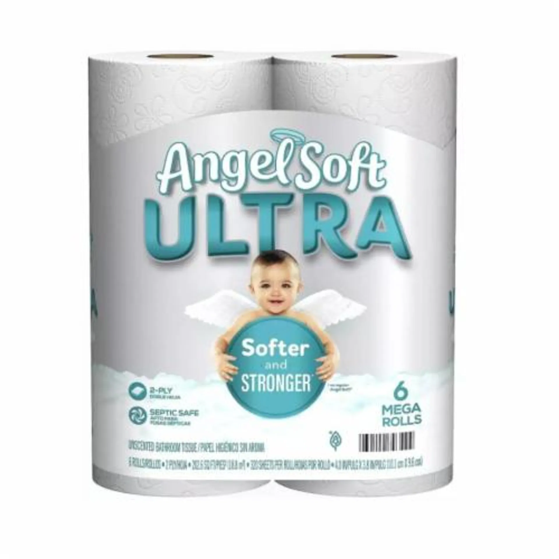 Angel Soft® Ultra Toilet Paper, 6 Mega Rolls - Noticeably Softer and Stronger