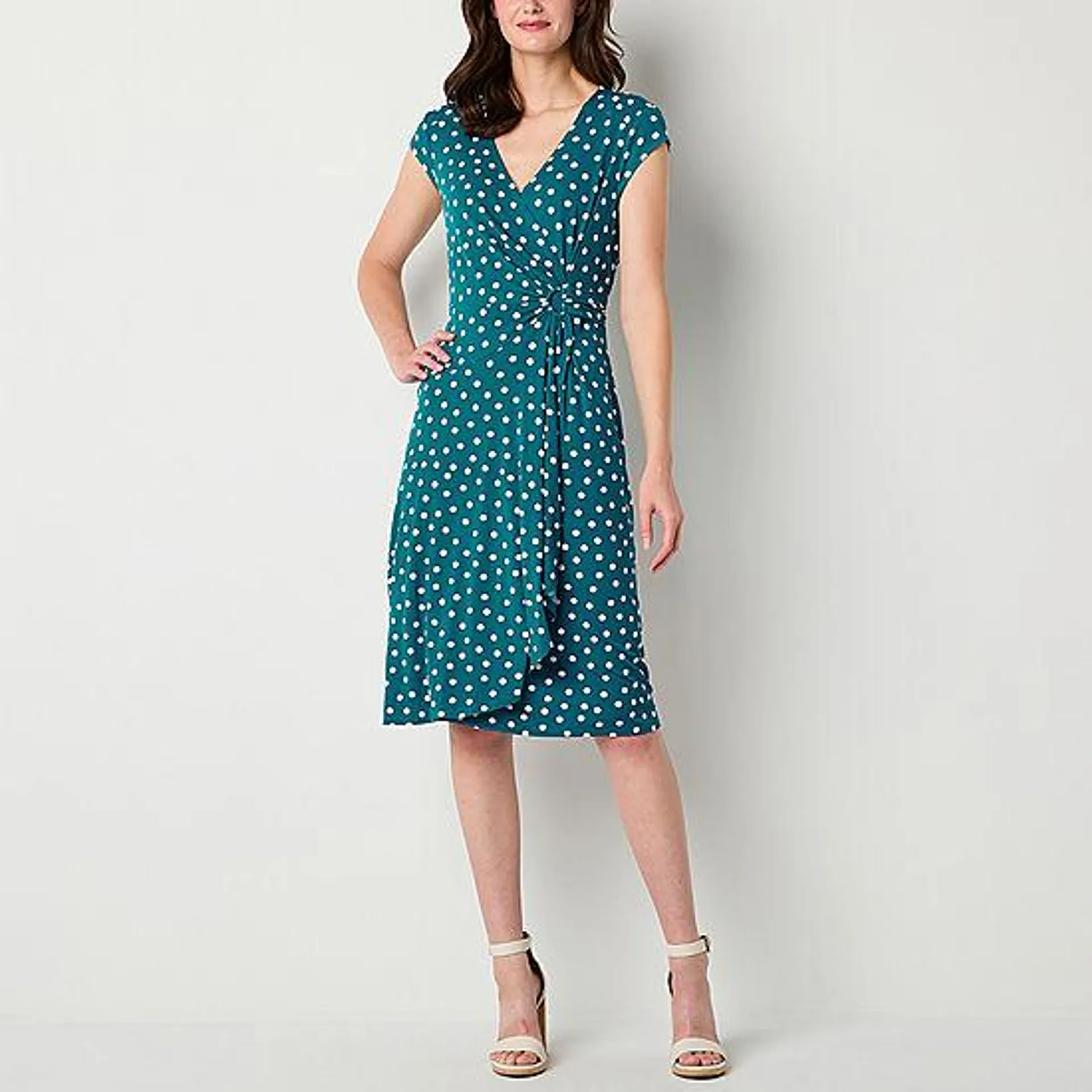 new! Robbie Bee Short Sleeve Polka Dot Midi Fit + Flare Dress