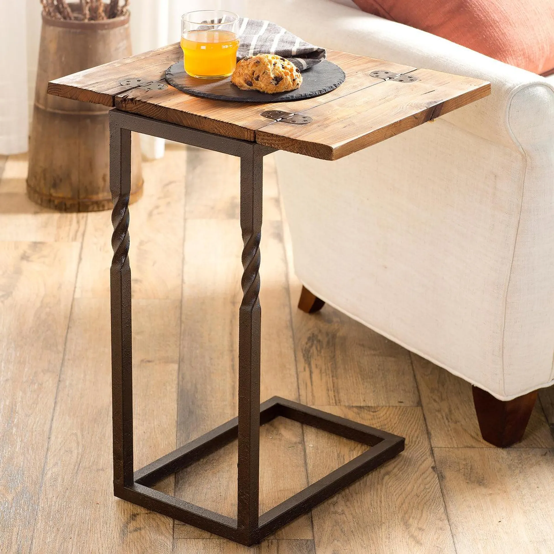 Deep Creek Rustic Pull-Up Table with Fold-Out Leaves in Wood and Metal