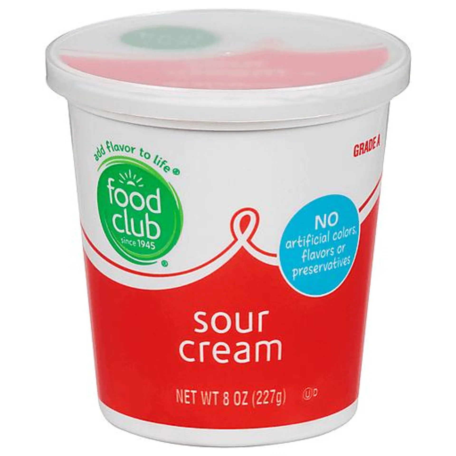 Food Club Cultured Grade A Sour Cream 8 Oz Tub