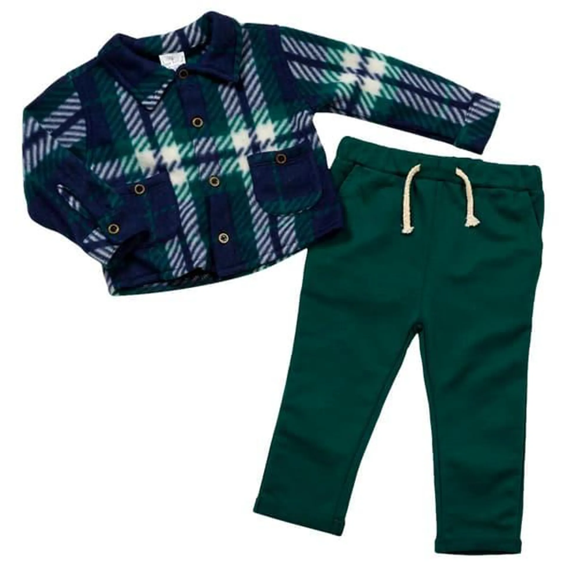 Baby Boy (12-24M) bon bébé® Navy Plaid Fleece Jacket & Pants Set