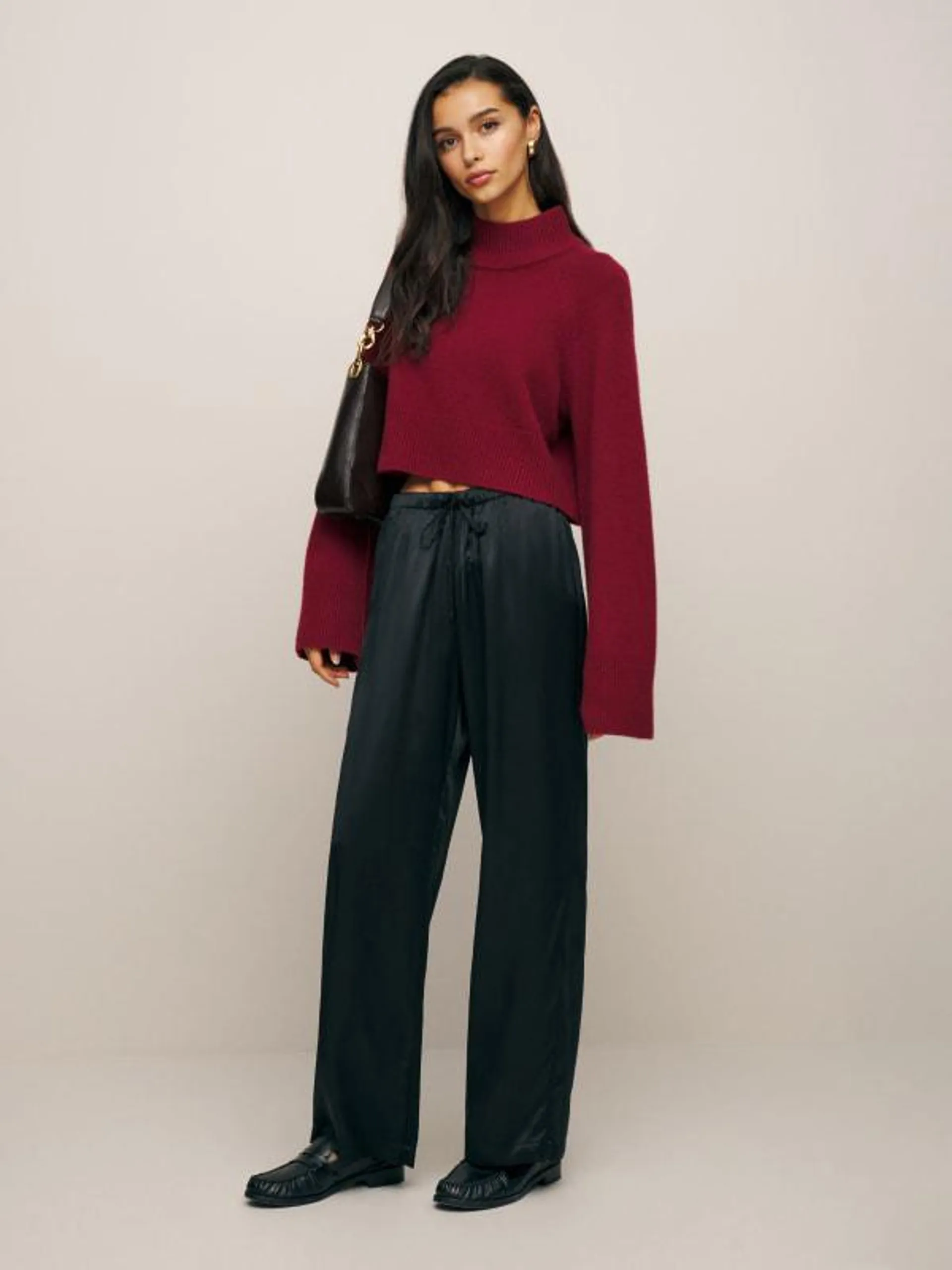 Gale Satin Mid Rise Bias Pant