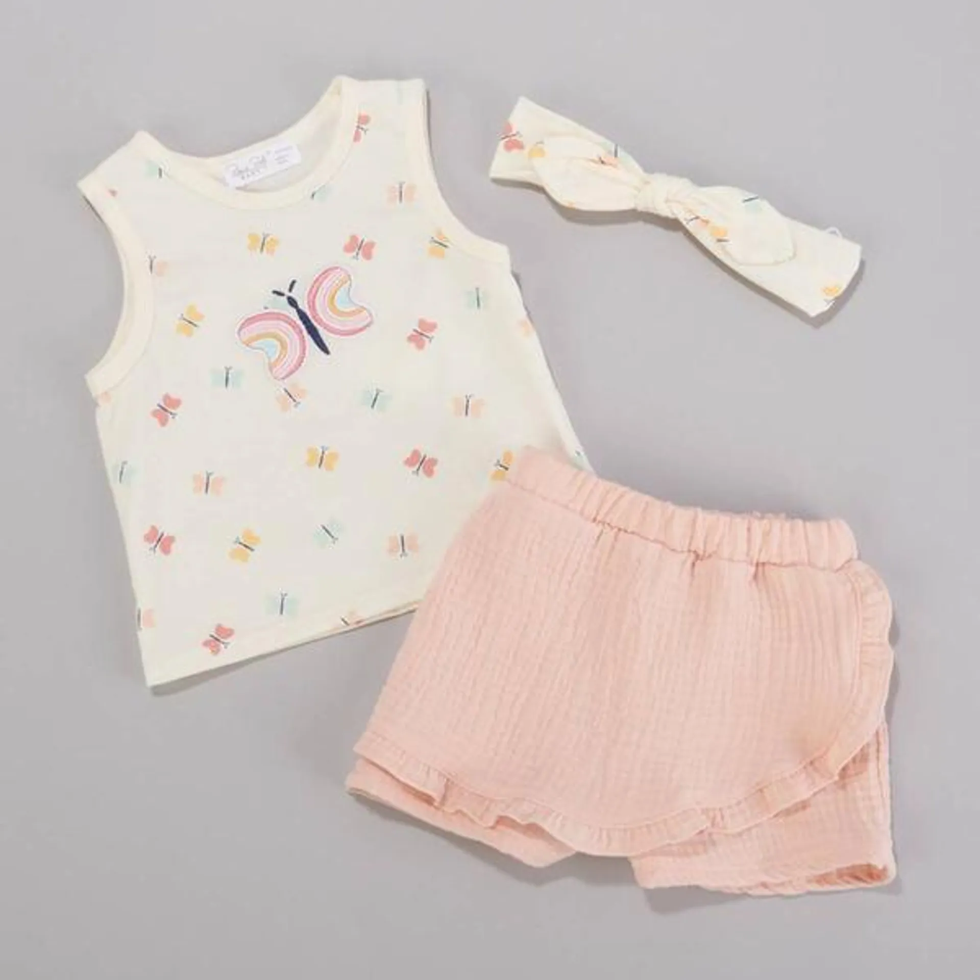 Baby Girl (12-24M) René Rofé® 3pc. Butterfly Top & Shorts Set