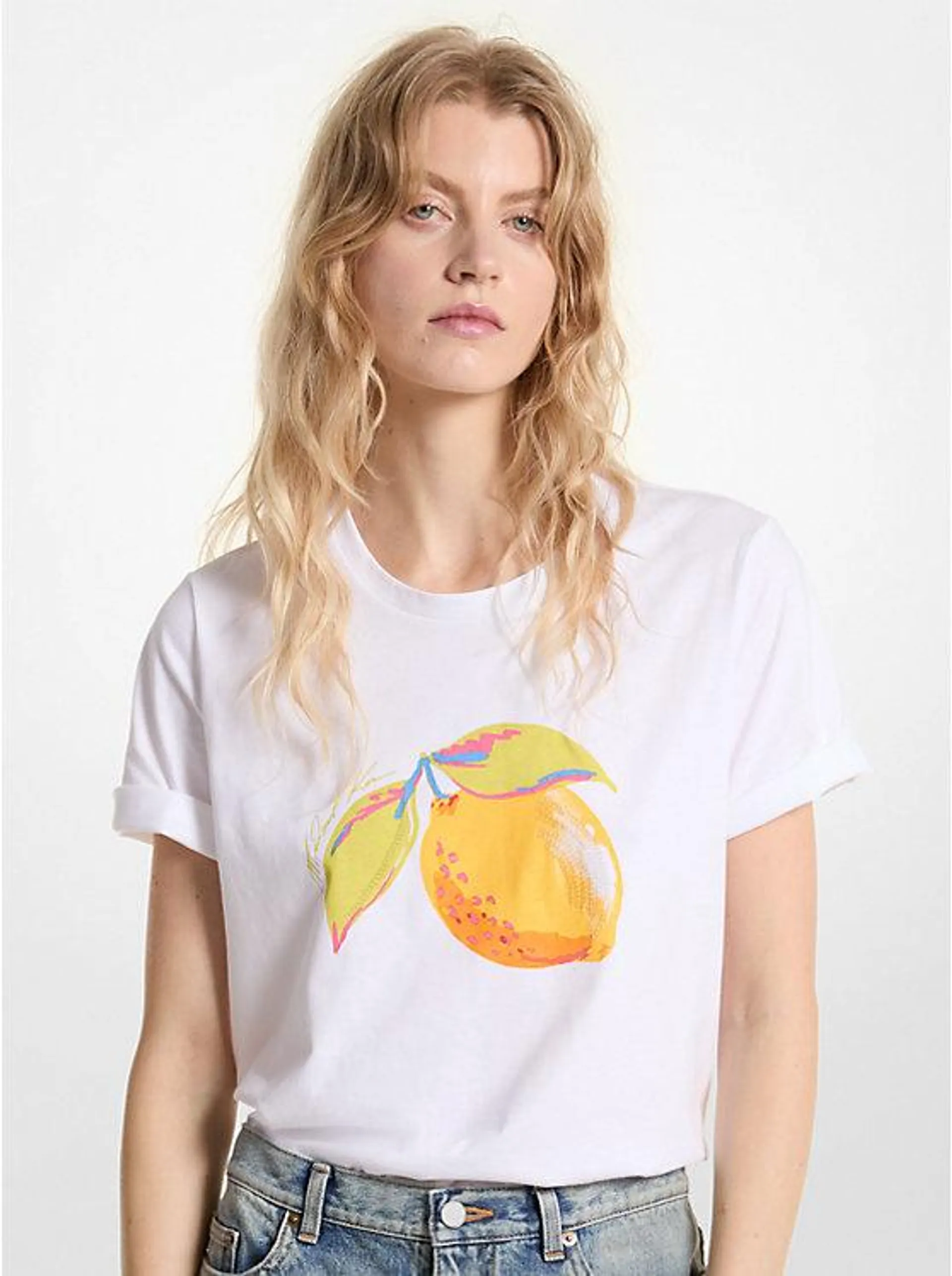 Sequined Lemon Organic Cotton Jersey T-Shirt