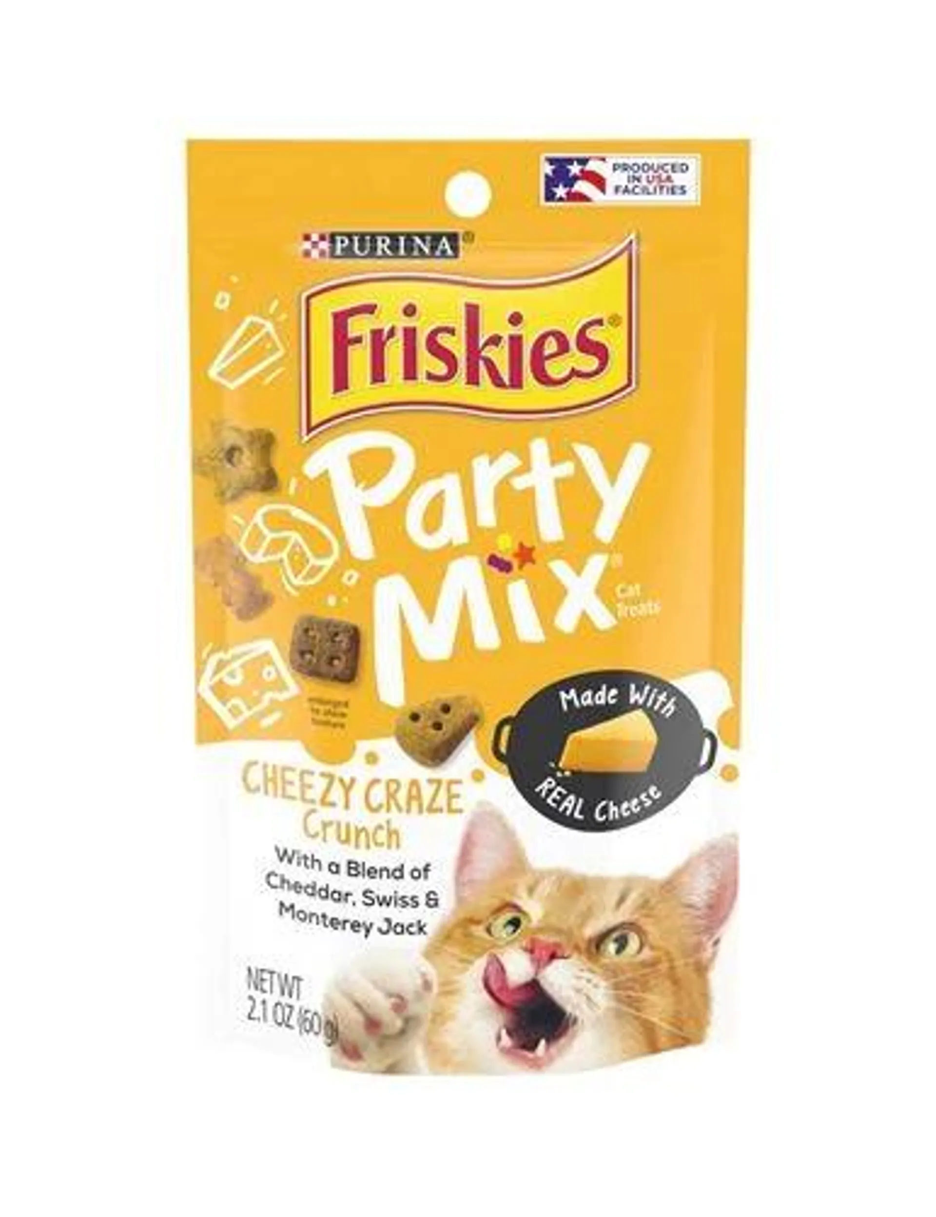 Purina Friskies Cat Treats, Party Mix Cheezy Craze Crunch - 2.1 Ounce Pouch