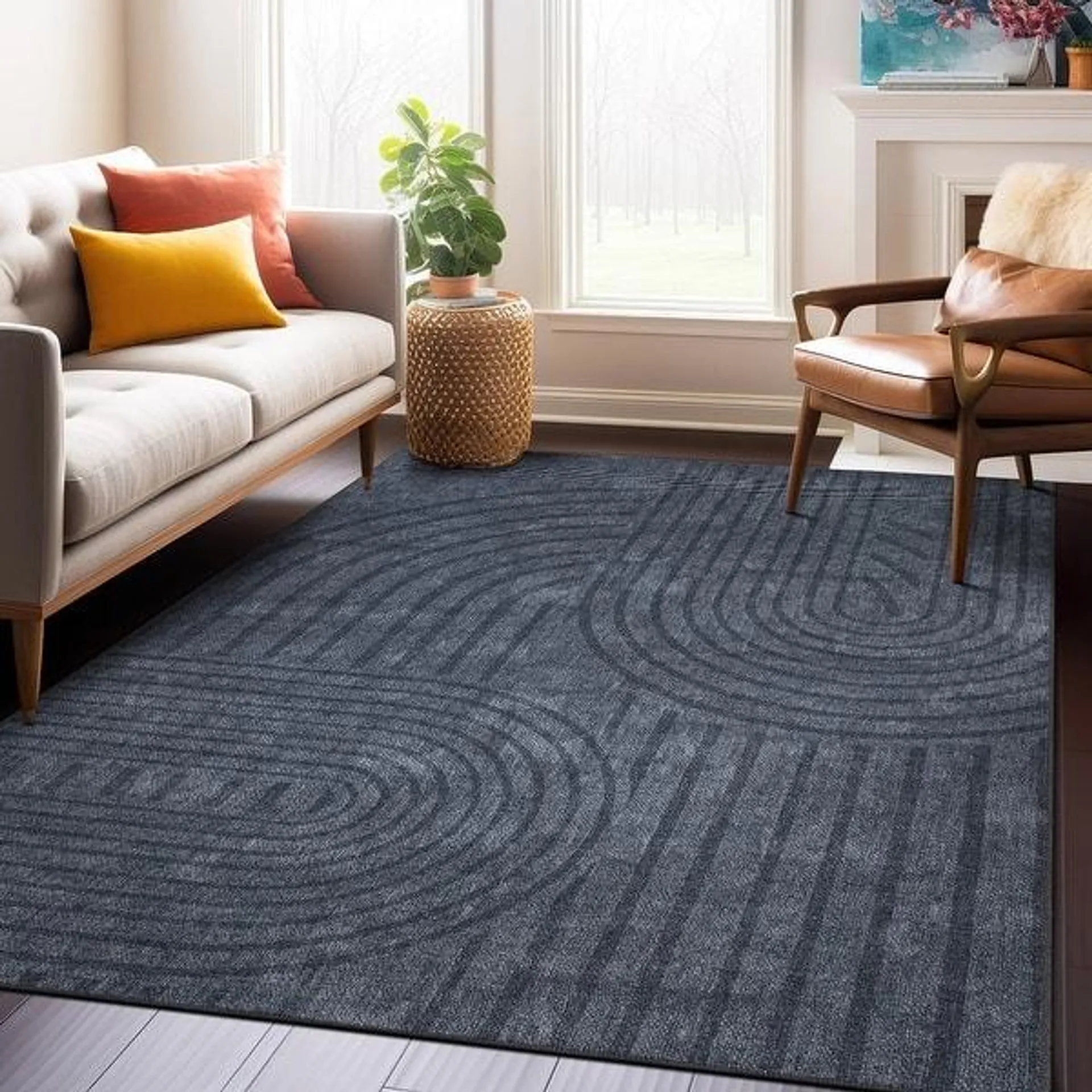 Contemporary Lines Machine Washable Area Rug