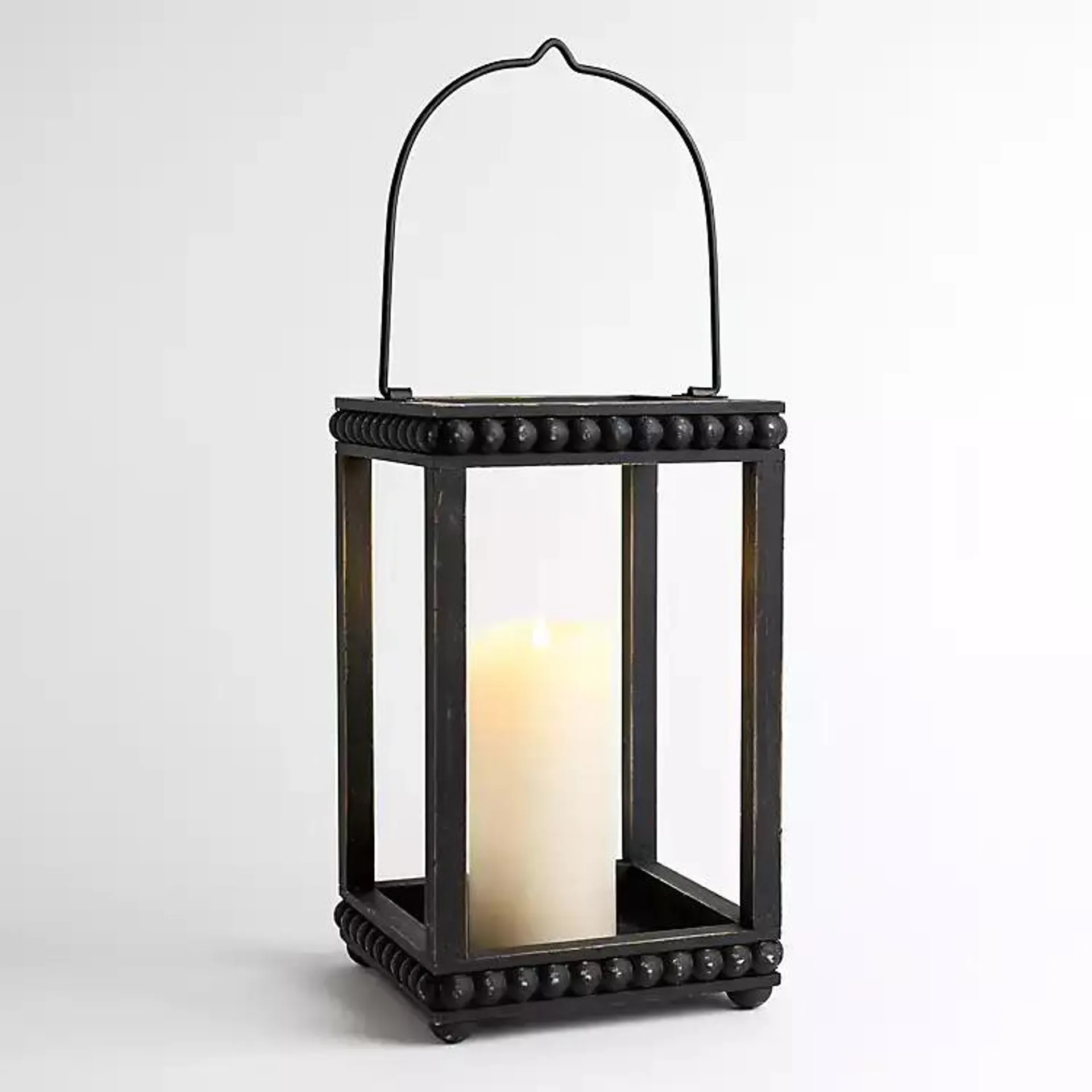 Heather Black Beaded Wood Lantern, 12 in.