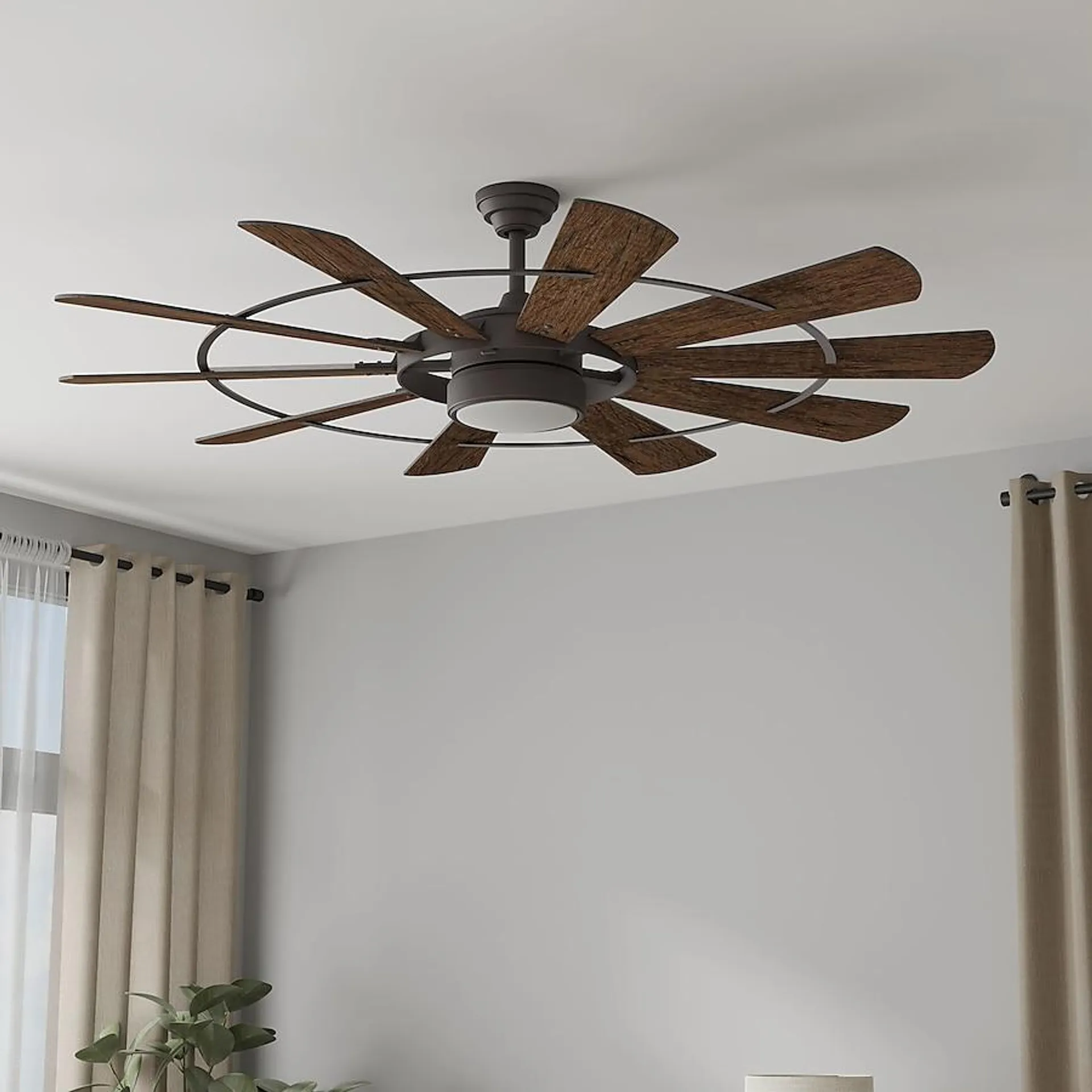 Harbor Breeze Henderson 60-in Integrated LED Bronze with Mahogany Blades Ceiling Fan With Light - Remote Included ( 10 -Blade )