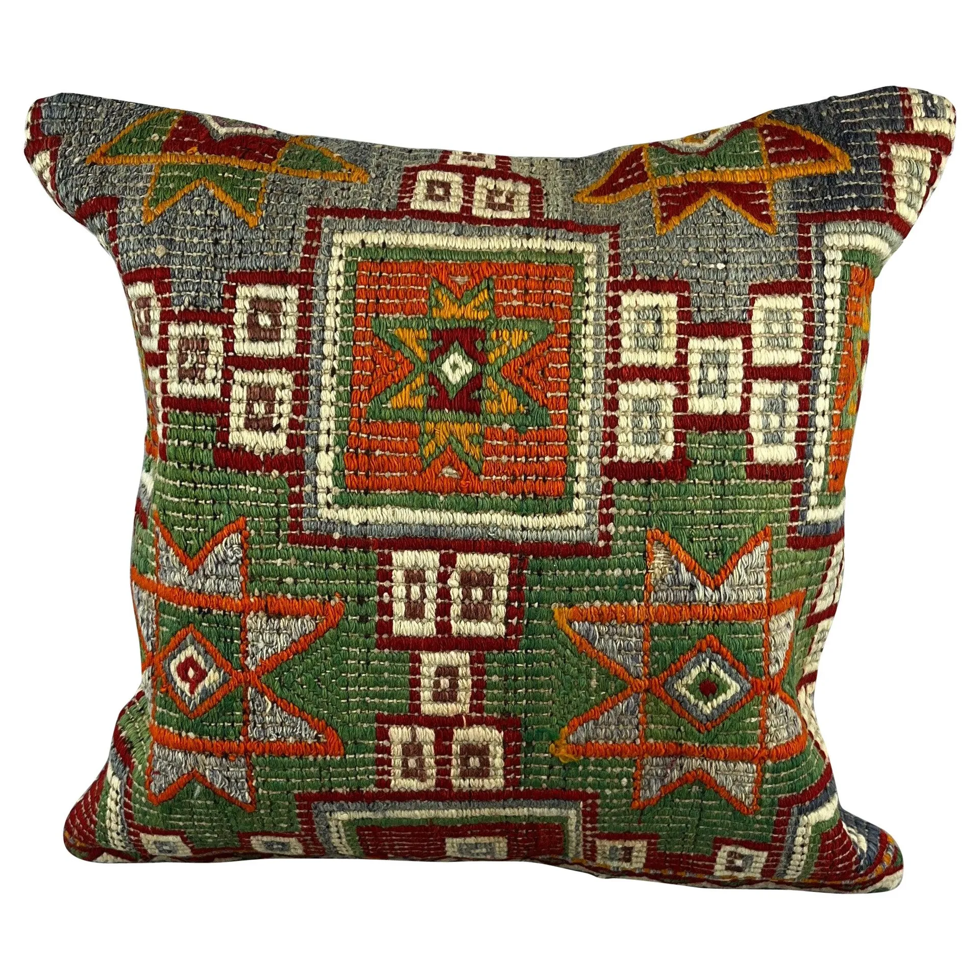 20 x 20 Kilim Turkish Cushion Natural Green Blue Pillow Cushion Cover #6739