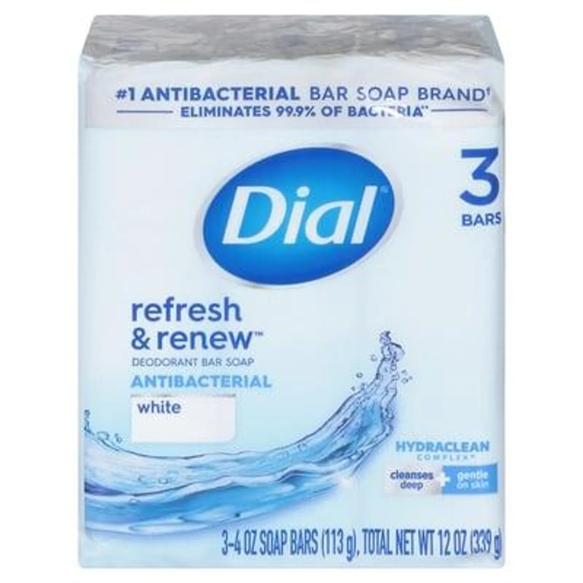 Dial, Bar Soap, Deodorant, Refresh & Renew, Antibacterial, White