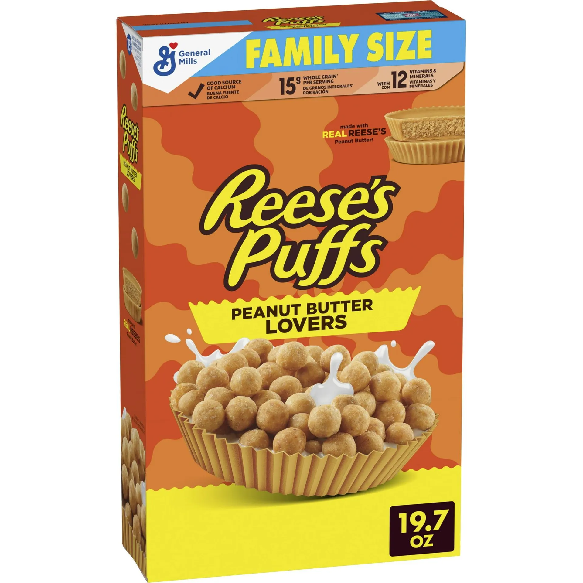 REESE’S PUFFS Peanut Butter Lovers Cereal, Made with Whole Grain, Family Size, 19.7 oz