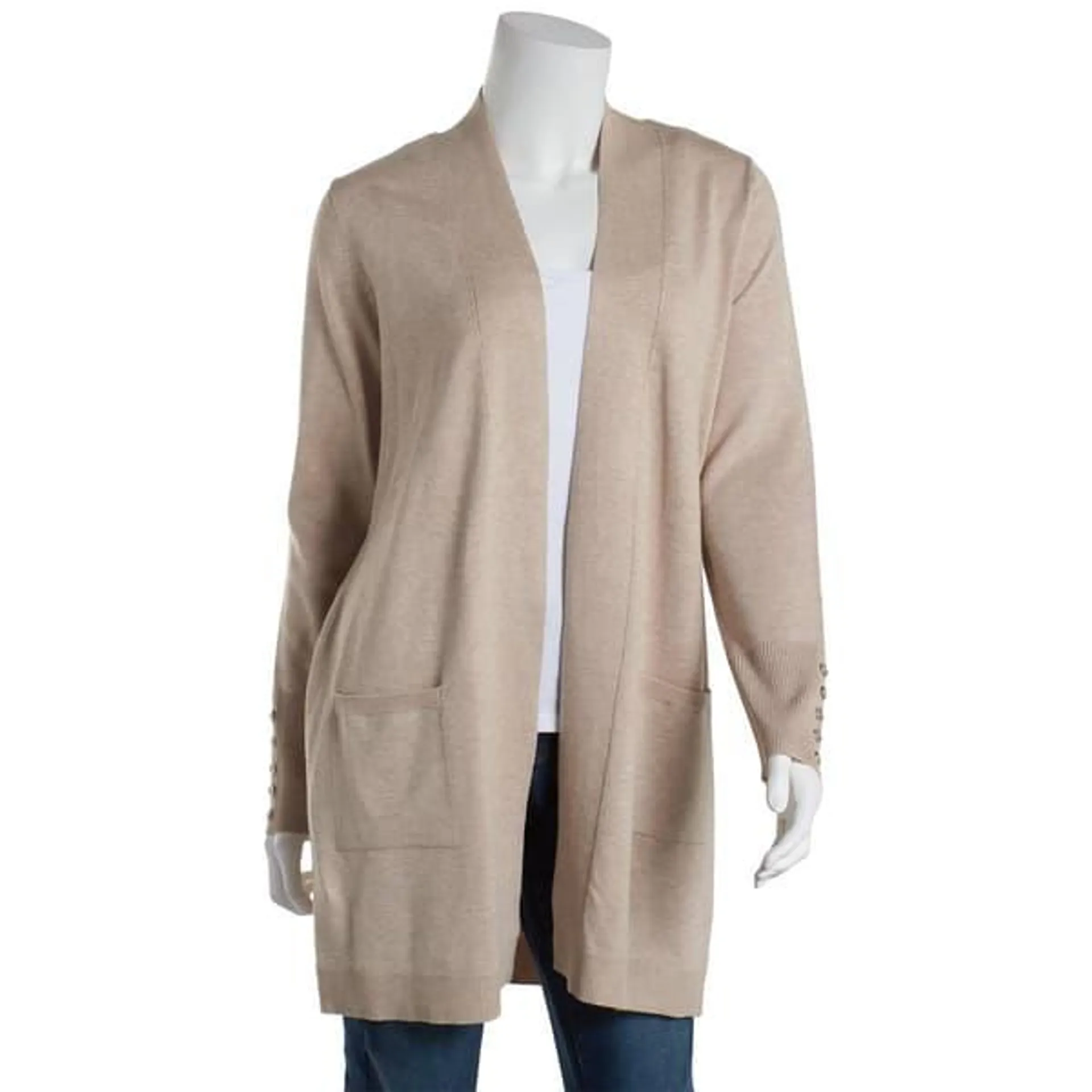 Plus Size 89th & Madison Long Sleeve Button Cuff Solid Cardigan