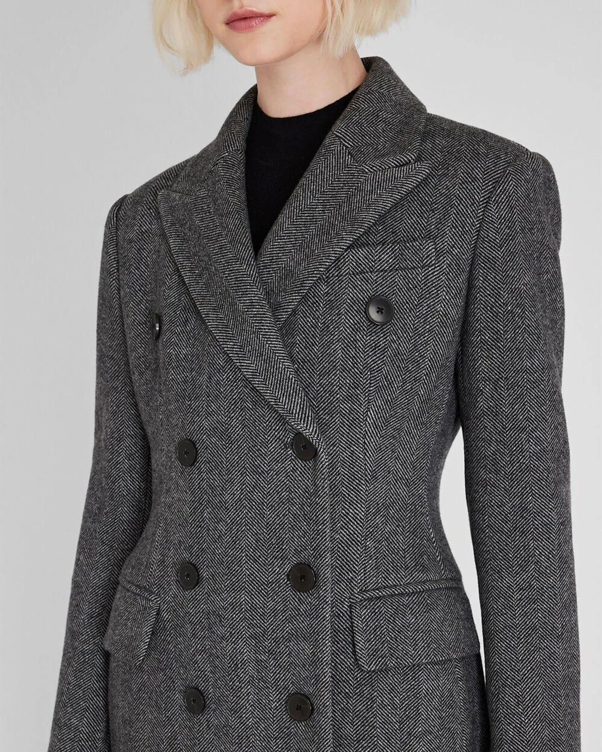 Cinched Waist Herringbone Twill Coat