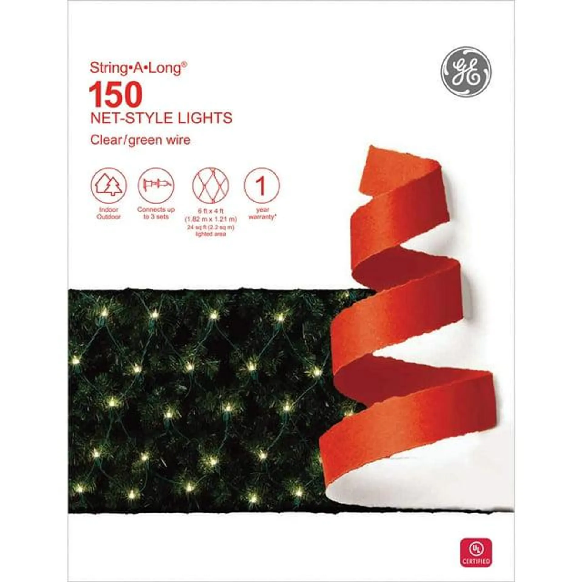 GE String A Long 6 foot X 4 foot Net Style Christmas Holiday Lights 150 Count Clear