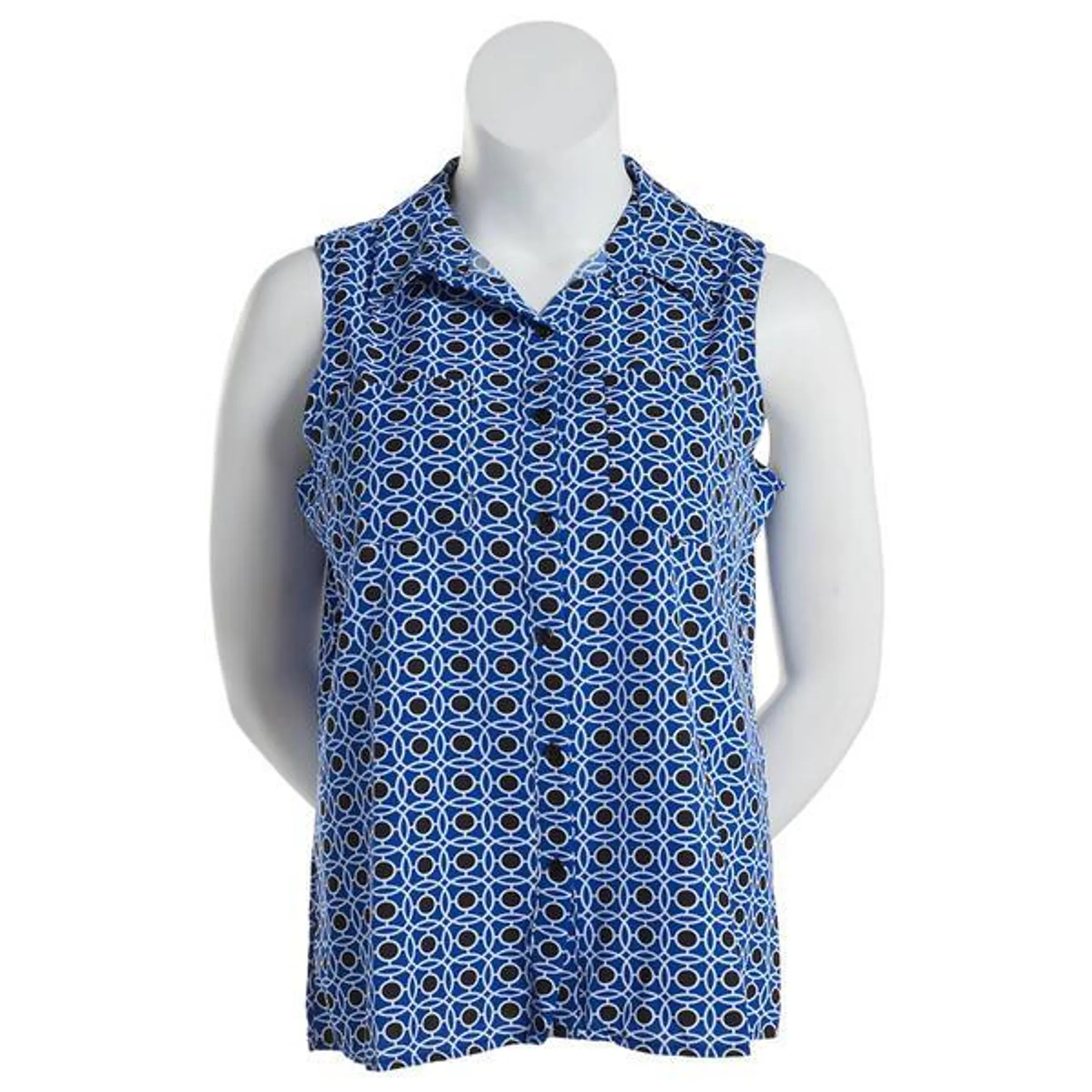 Plus Size Notations Sleeveless Geometric Casual Button Down