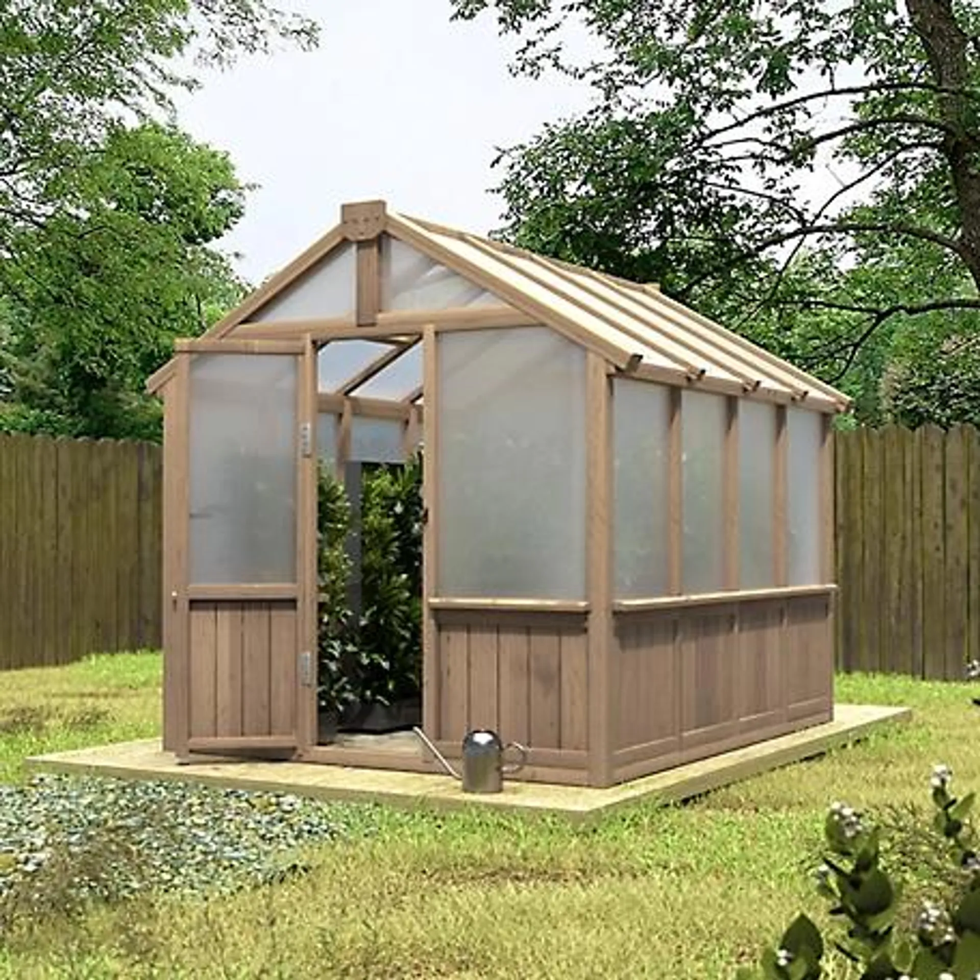 Veikous 6 ft. x 8 ft. Wooden Garden Plant Greenhouse for Outdoors with Polycarbonate Panels and Adjustable Roof Vent