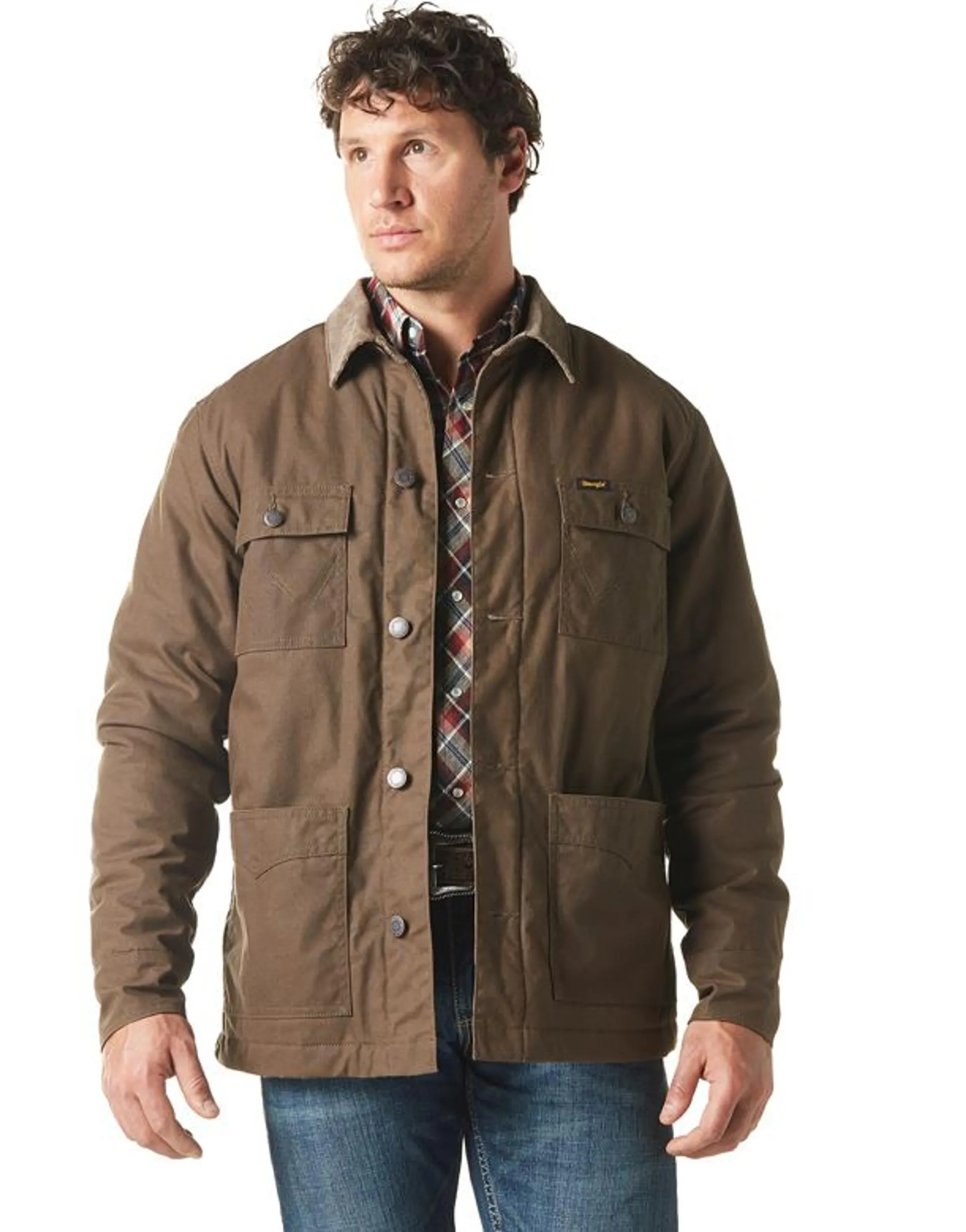 Wrangler Mens Waxed Chocolate Chip Western Lined Barn Coat