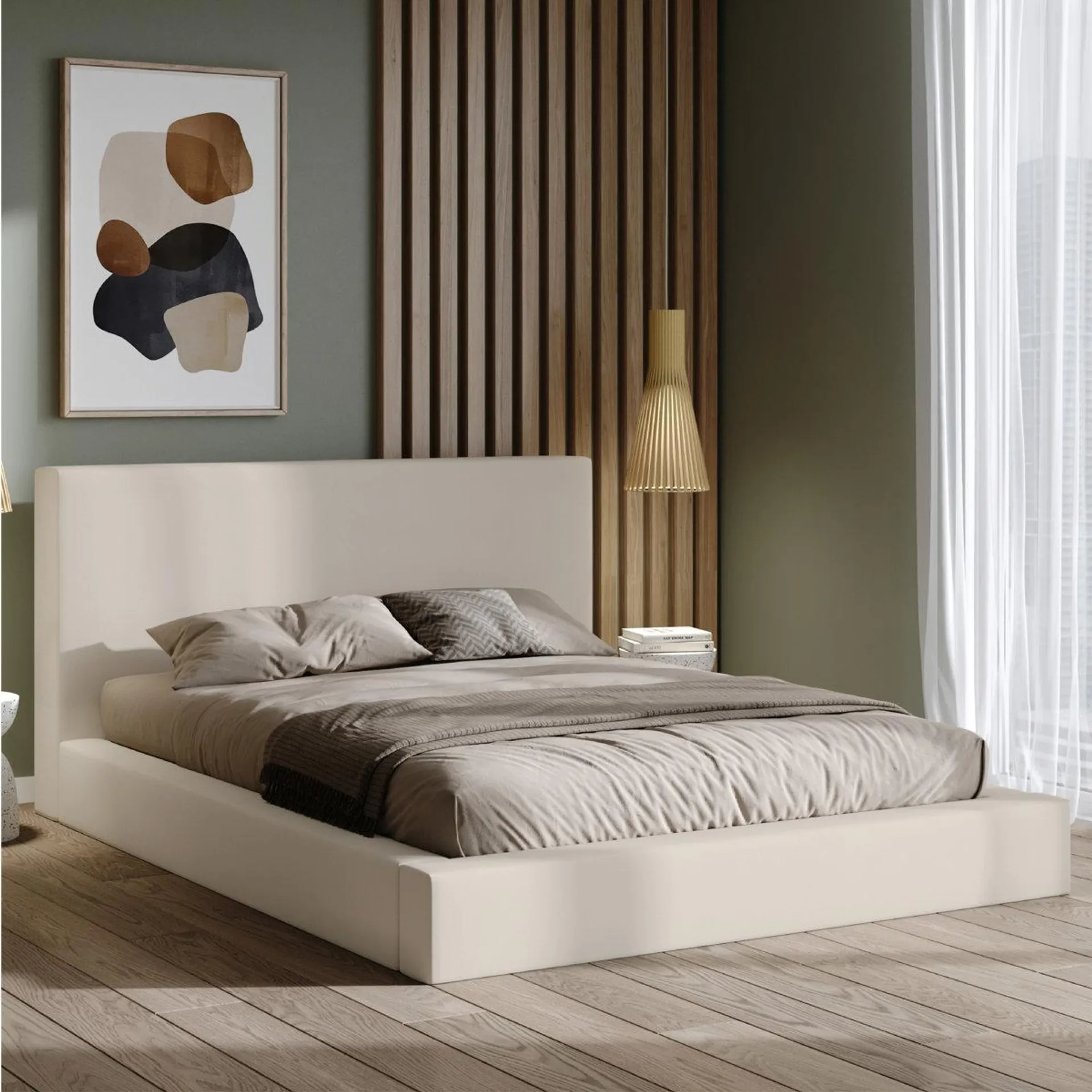 Brugal Upholstered Platform Bed Frame Stone