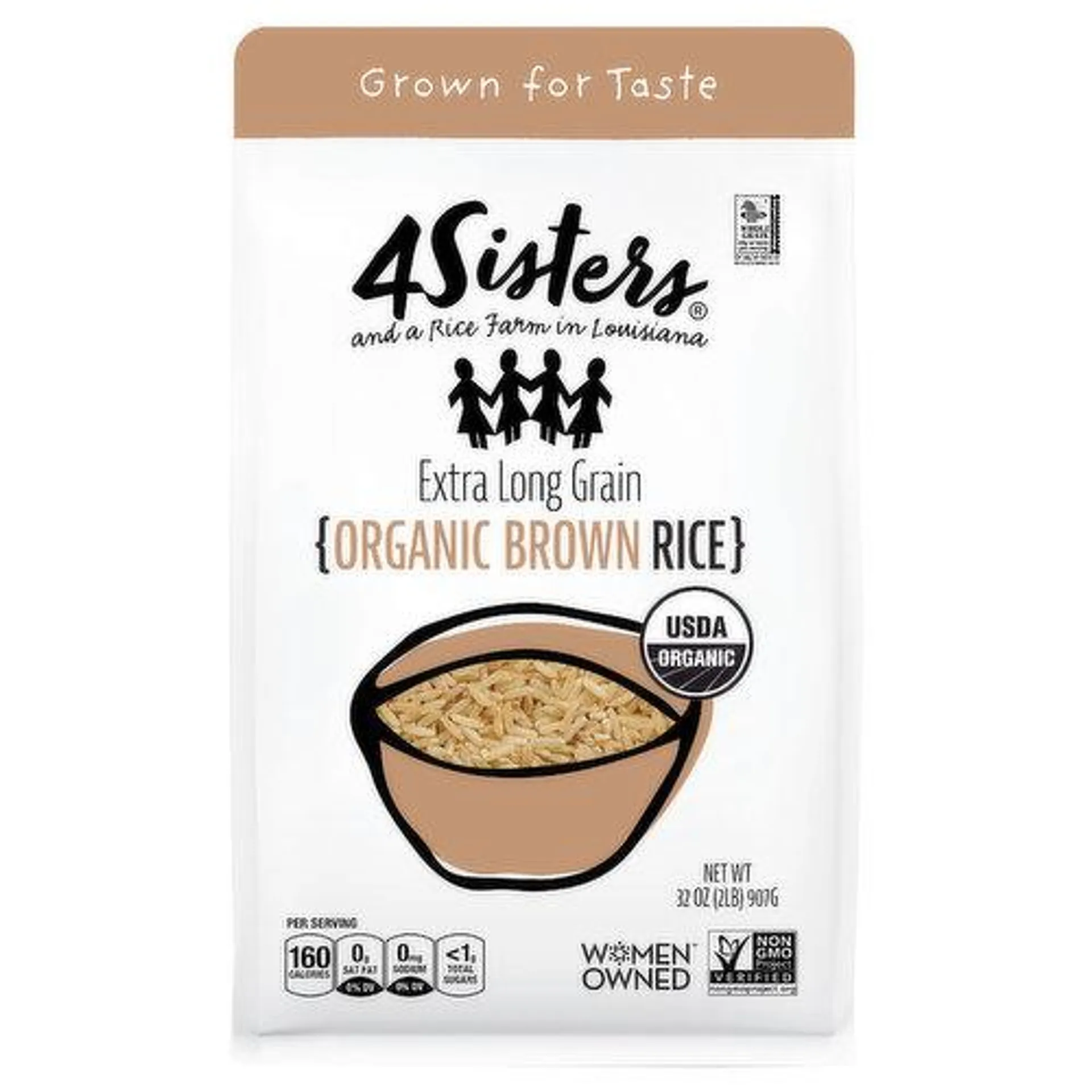 4Sisters Brown Rice, Organic, Long Grain - 32 Ounce
