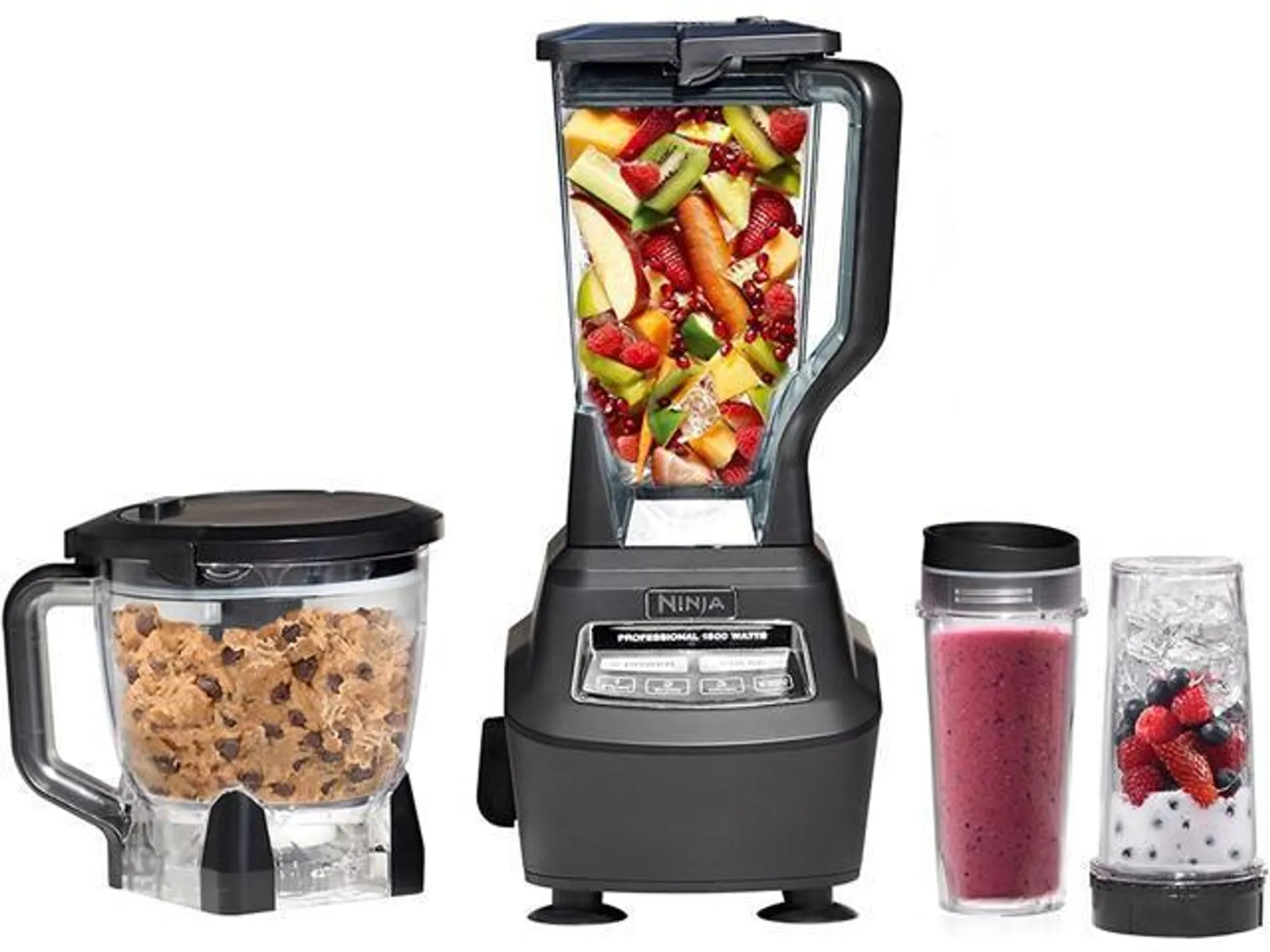 Ninja BL770 Mega Kitchen System, 1500W, 4 Functions for Smoothies, Processing, Dough, Drinks & More, with 72-oz.* Blender Pitcher, 64-oz. Processor Bowl, (2) 16-oz. To-Go Cups & (2) Lids, Black