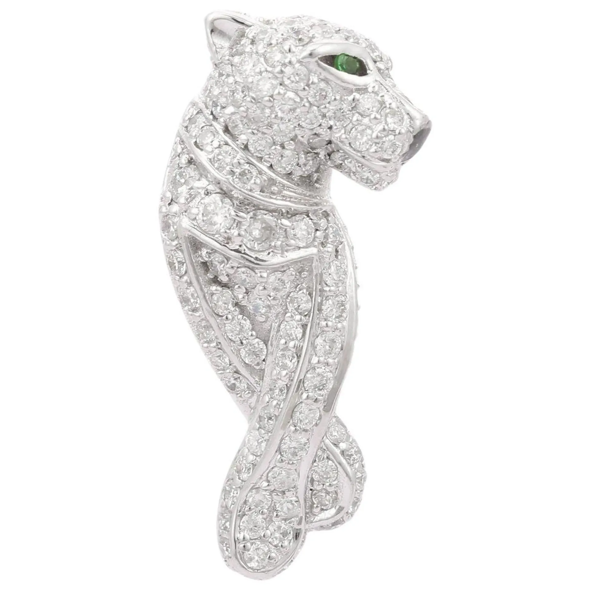 Panther Tsavorite Diamond Pendant in 18K White Gold