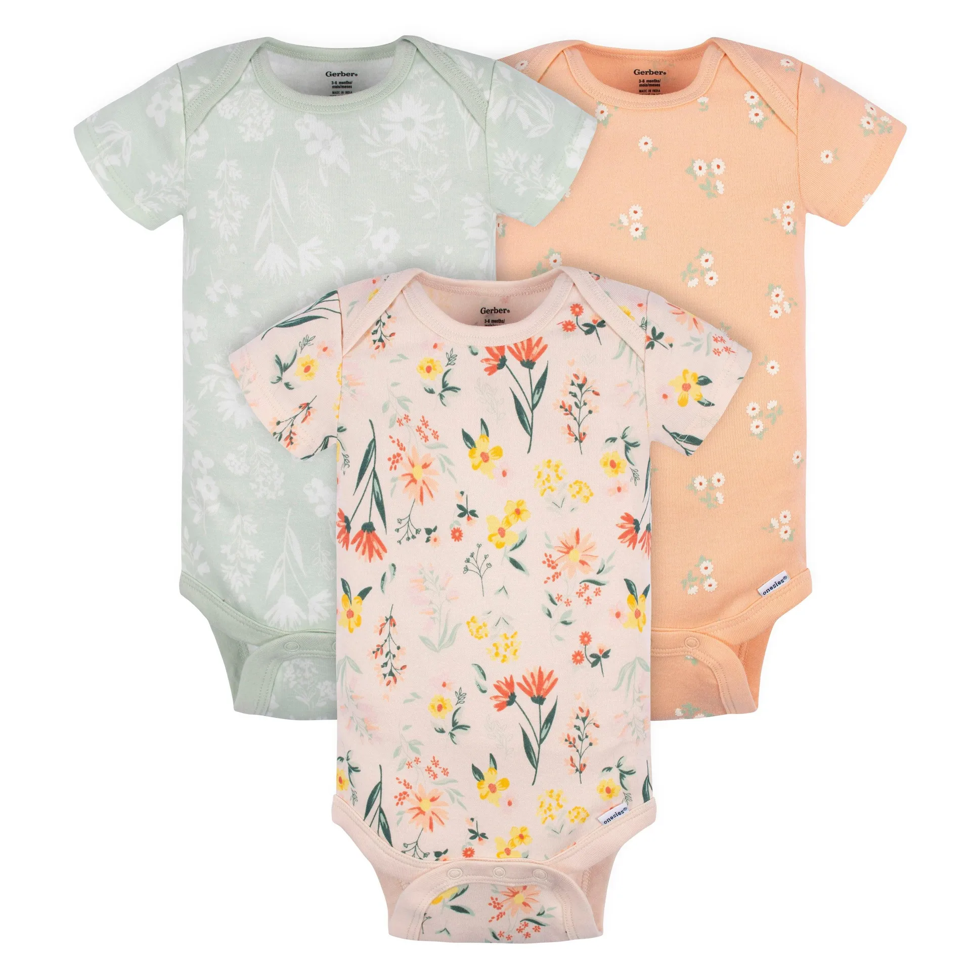 Gerber 3pk Wildflowers Short Sleeve Onesies® Bodysuit